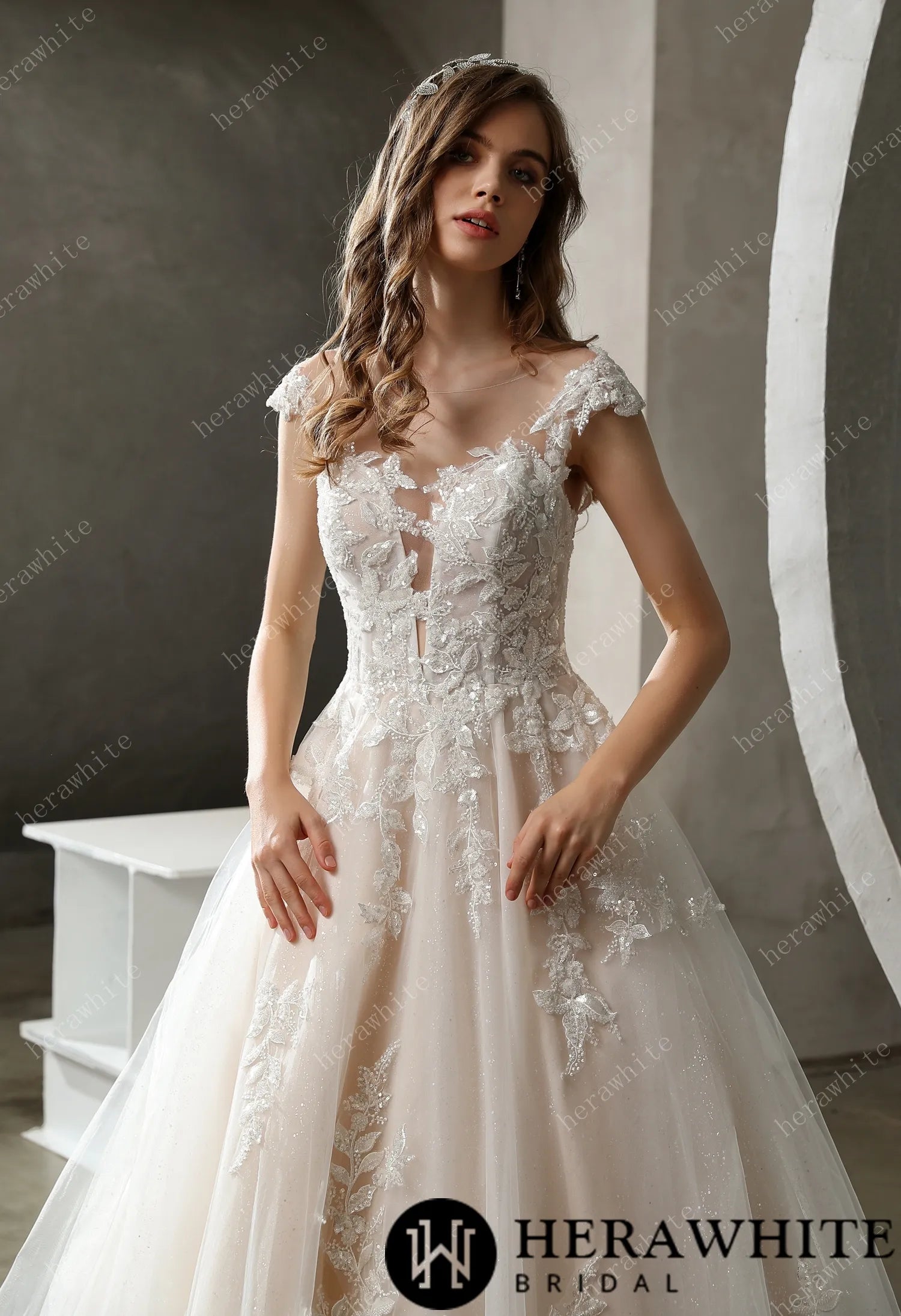 Illusion Neckline Beaded Lace A-line Wedding Dress