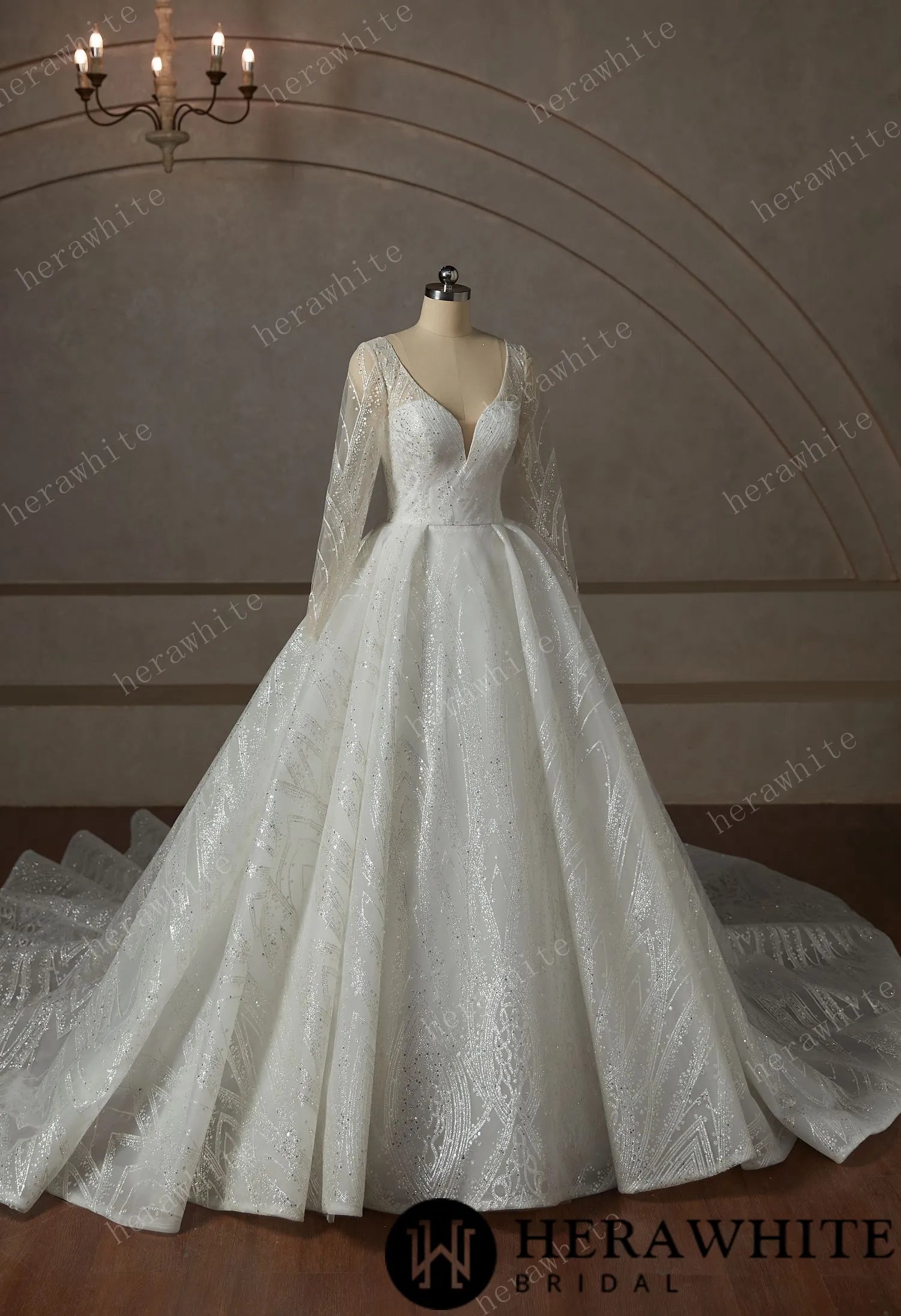 Luxury Lace Beading Wedding Dress With Long Sleeve