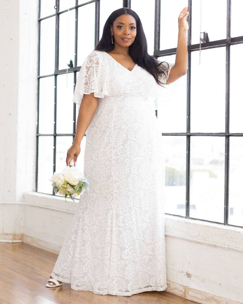Clarissa Lace Flutter Sleeve Long Wedding Dress - Plus Size