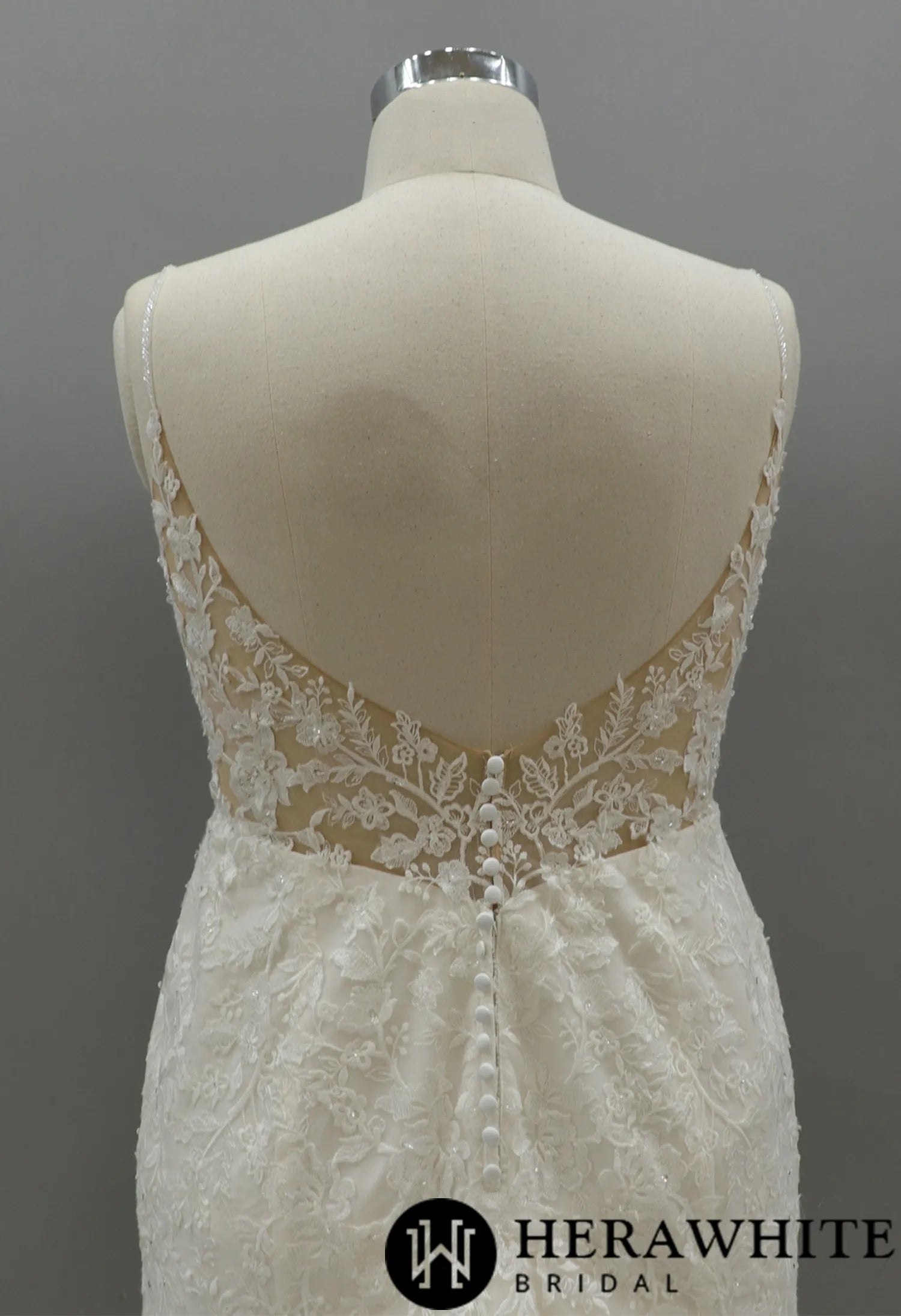 Floral Lace Plus Size Wedding Dress With Plunging V-neckline