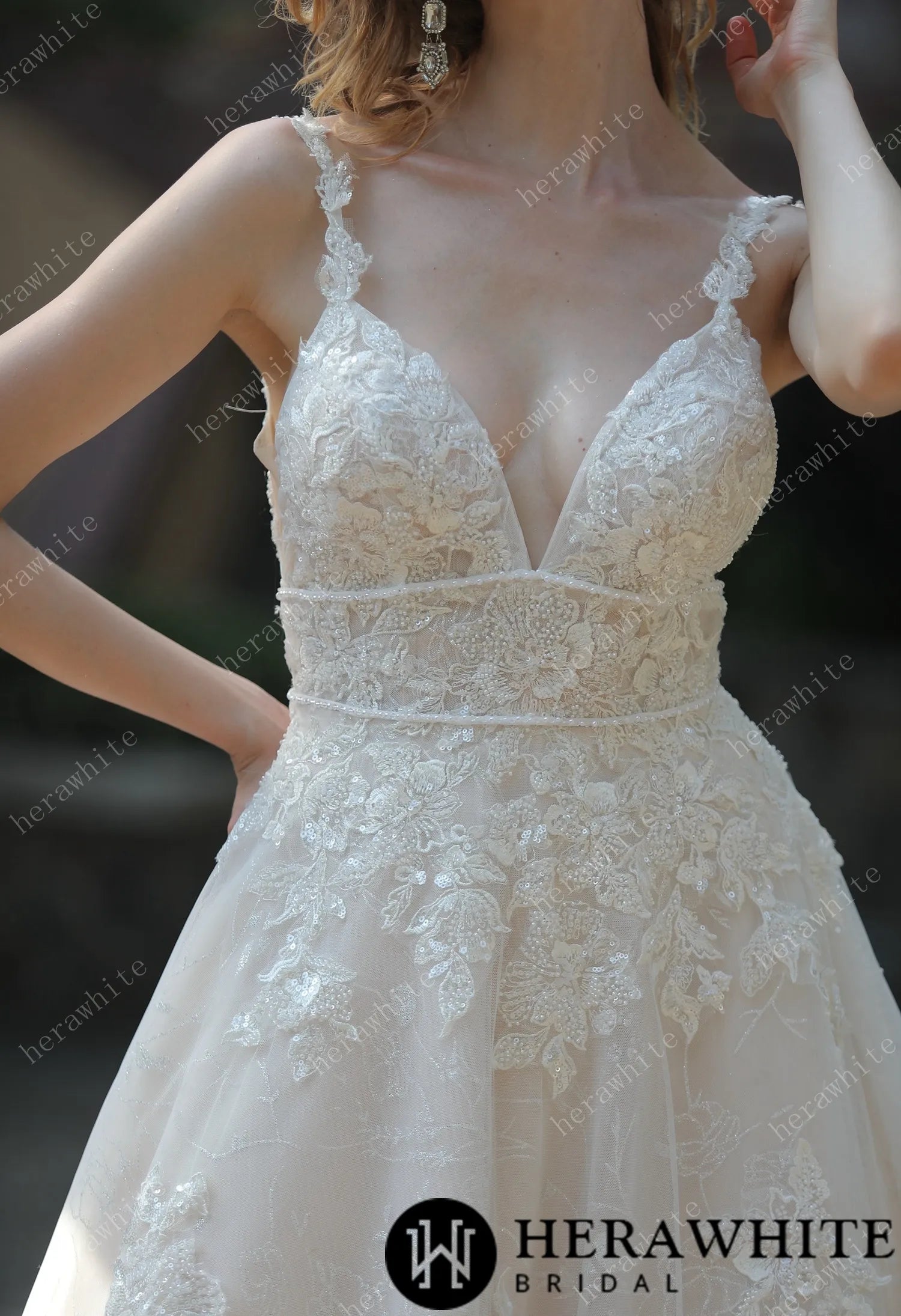 Plunging Sweetheart Beaded Wedding Dress With Double Band