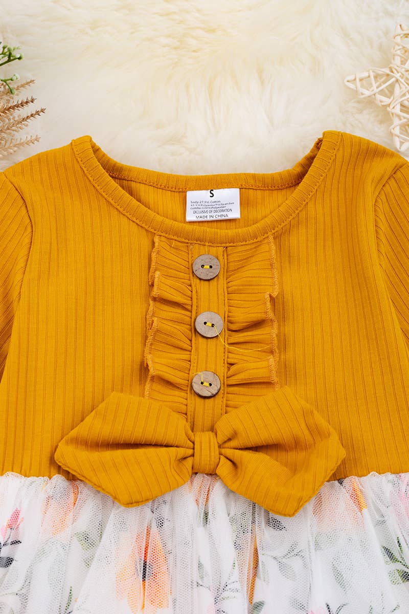 MUSTARD YELLOW FLORAL TULLE DRESS. DRG65133115 LOI: 3XL