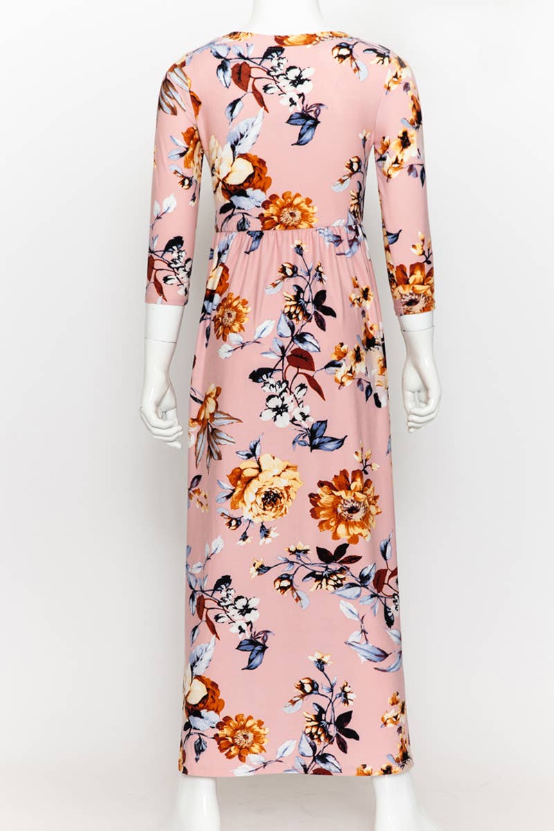 Girls Fit and Flare Floral Maxi Dress: FLORAL ORANGE / L