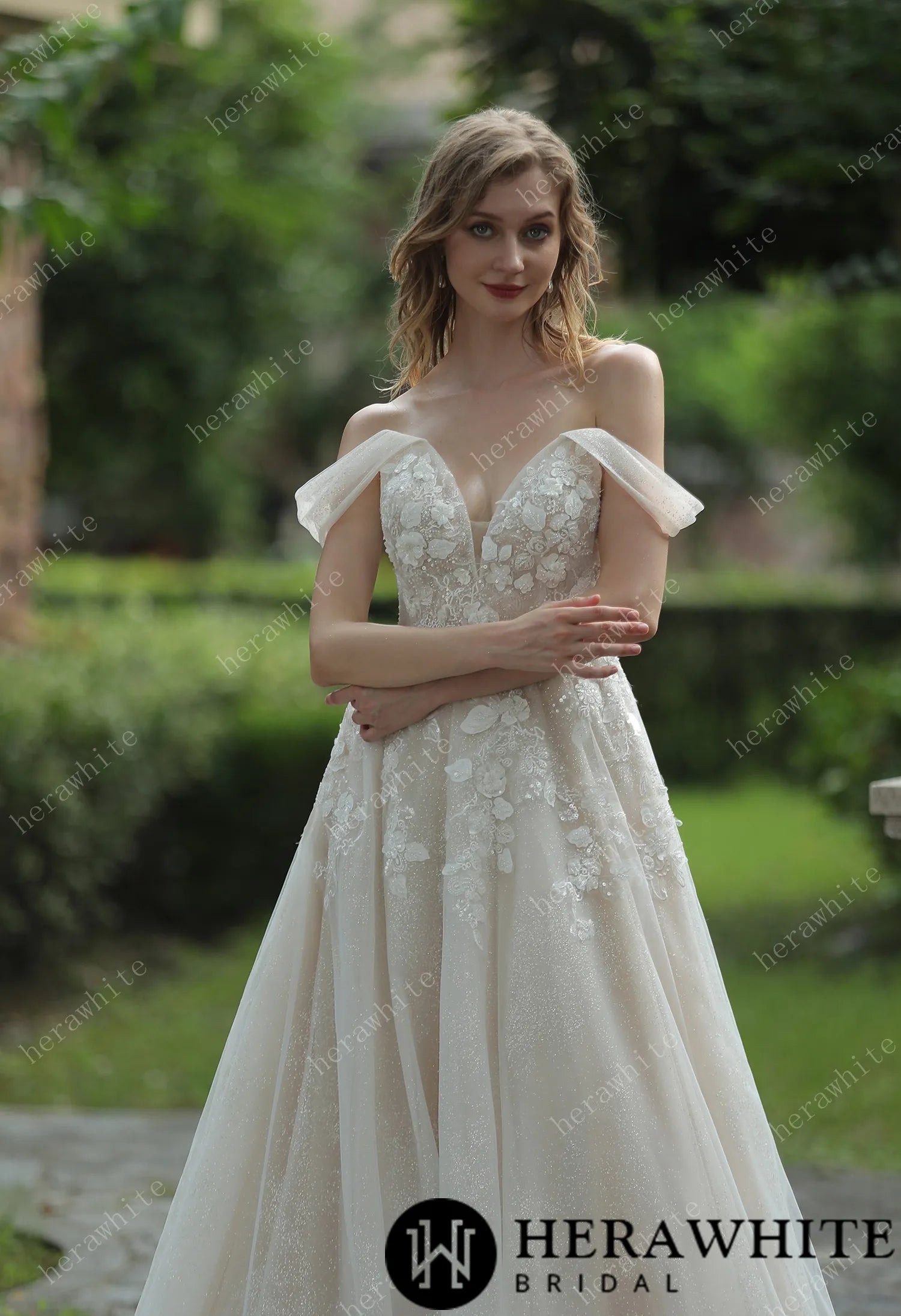 Elegant Floral 3D Lace Wedding Dress With Off-Shoulder Straps