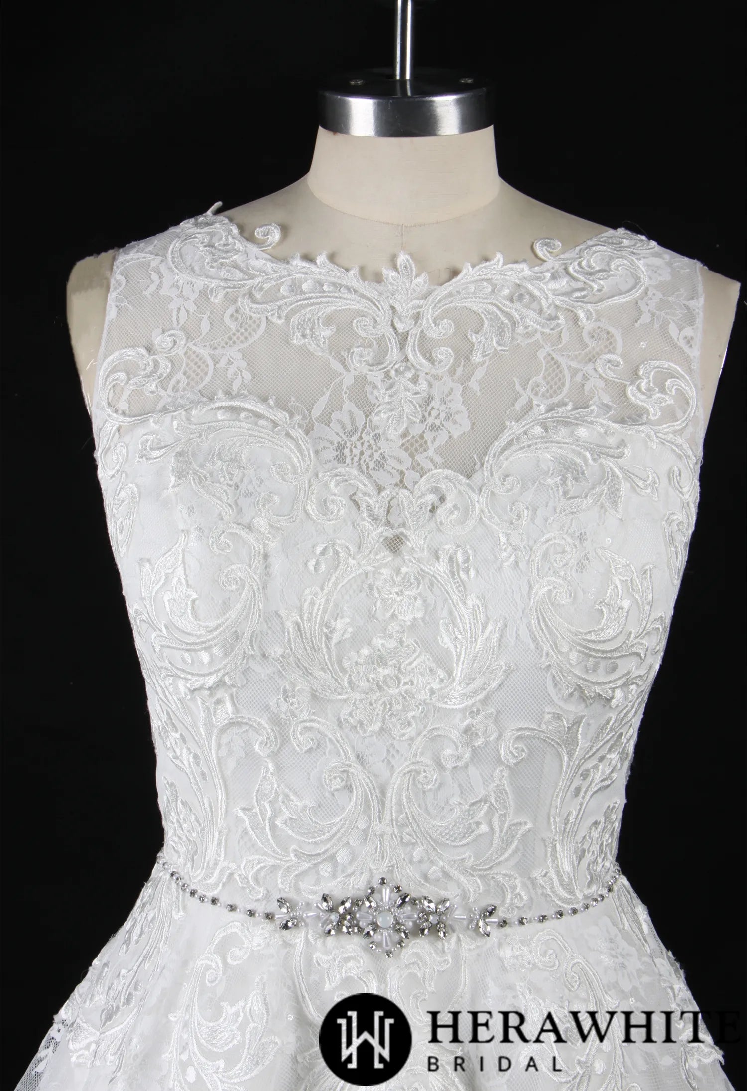 Strapless Embroidered Lace Illusion Bodice Wedding Dress