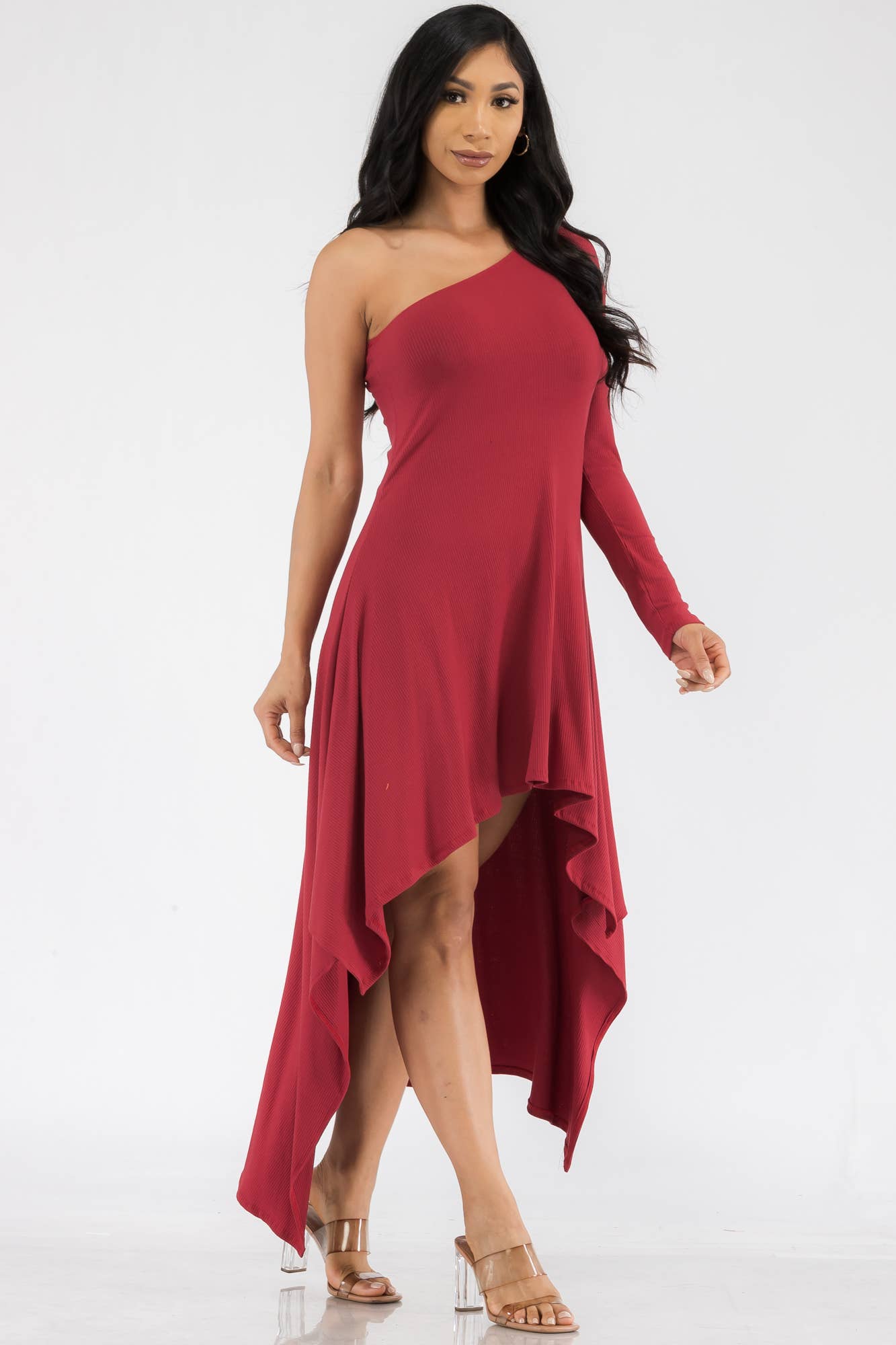 HH597R-SOL - One Shoulder High Low Maxi Dress