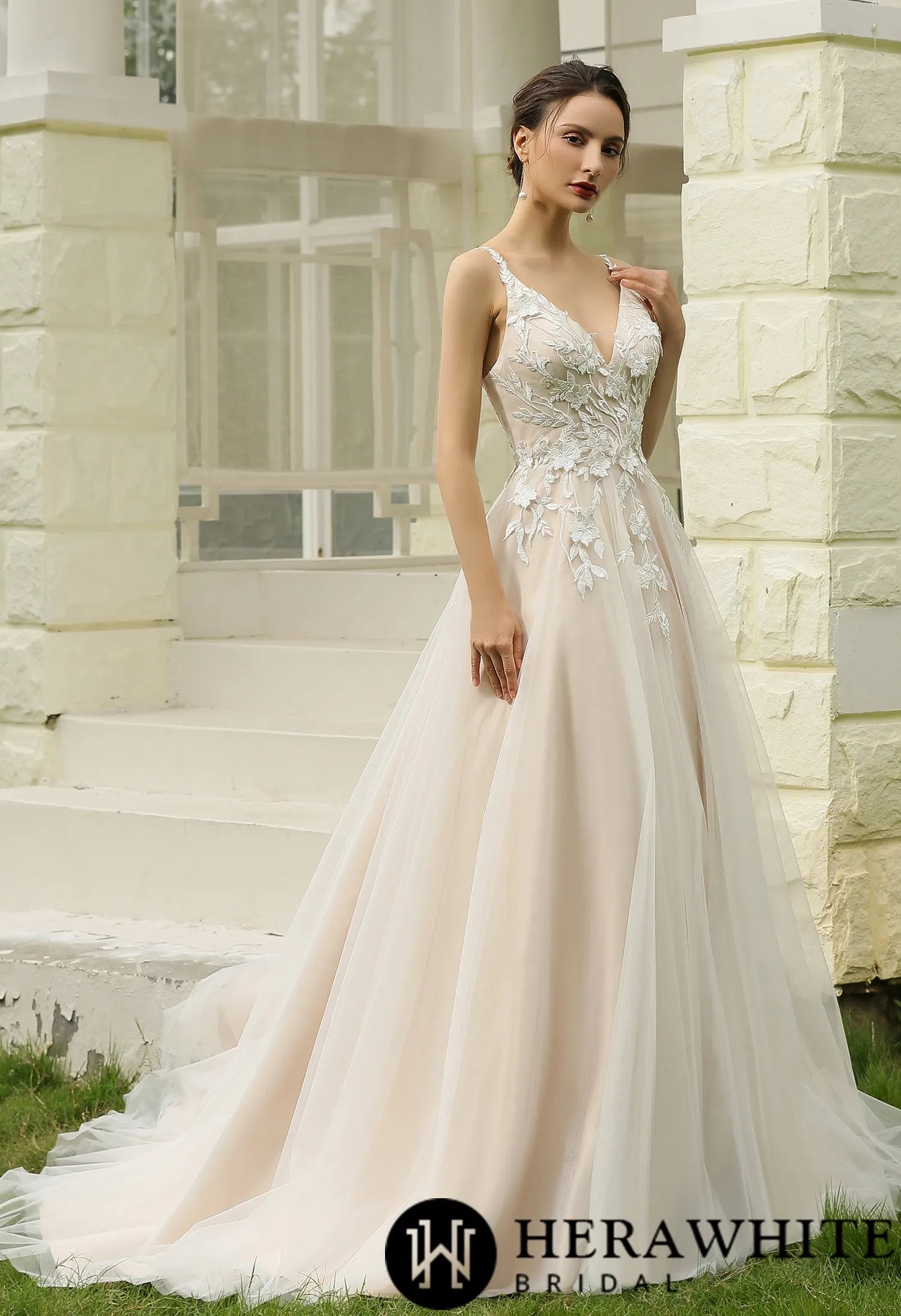 Princess Ballgown with Floral Lace Straps
