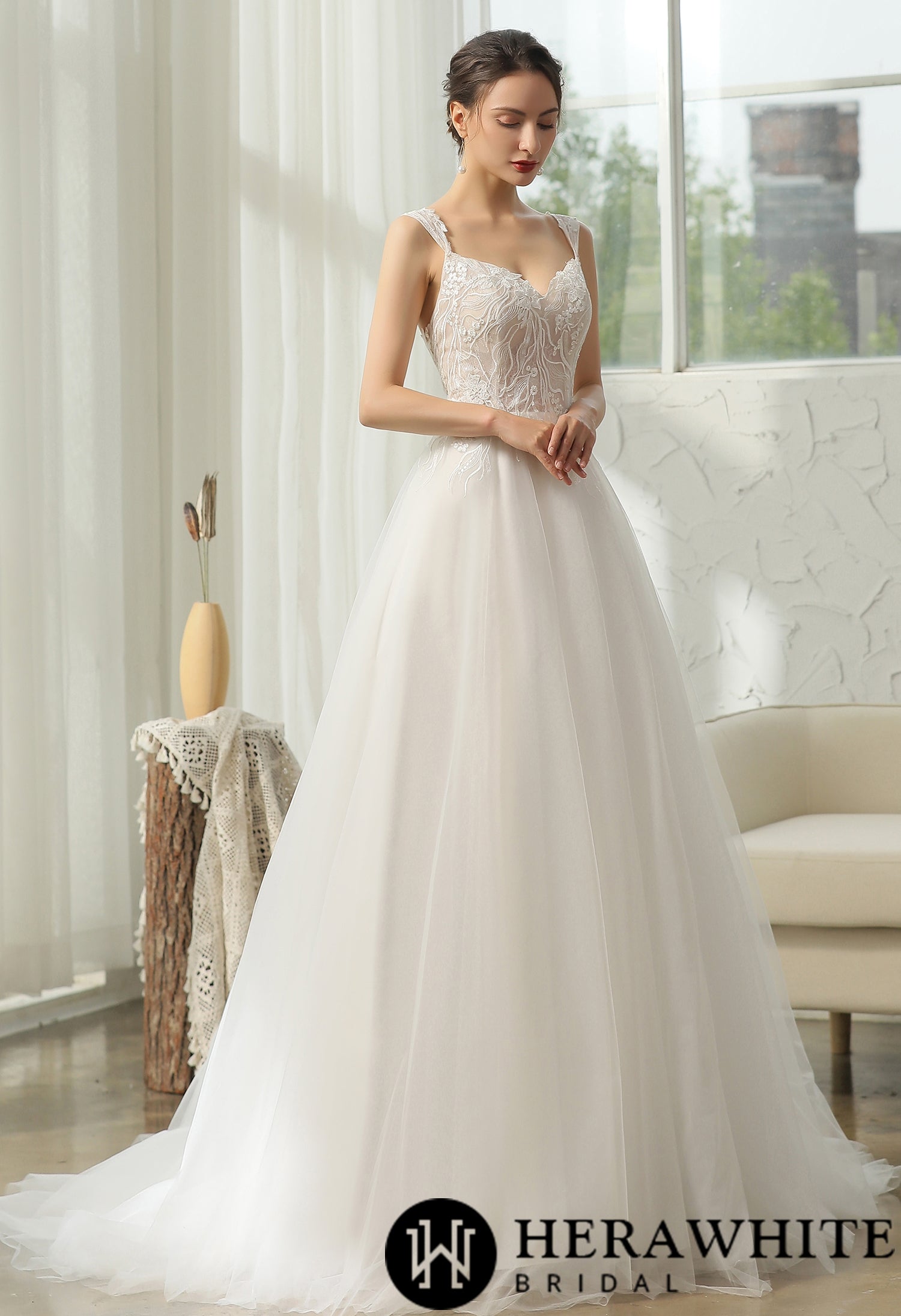 Cap Sleeve Wedding Dress With Glittery Appliqués