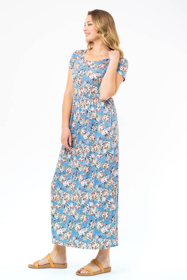 Blue floral maxi: blue/grey