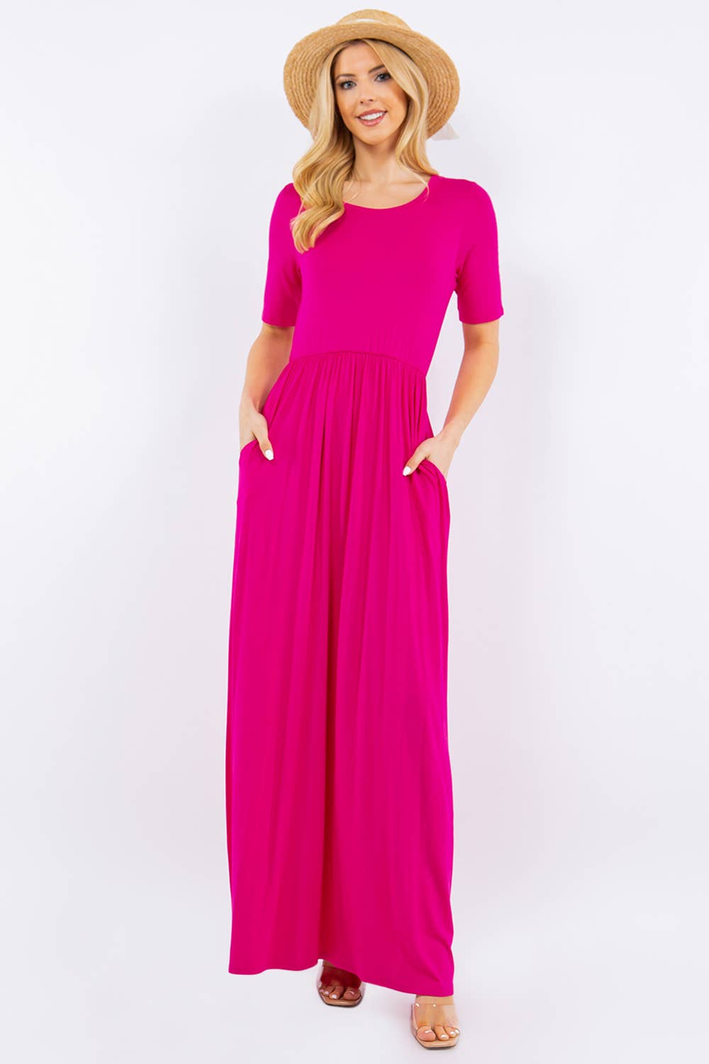 MODEST SHORT SLEEVE MAXI DRESS WITH POCKETS -CD23411T