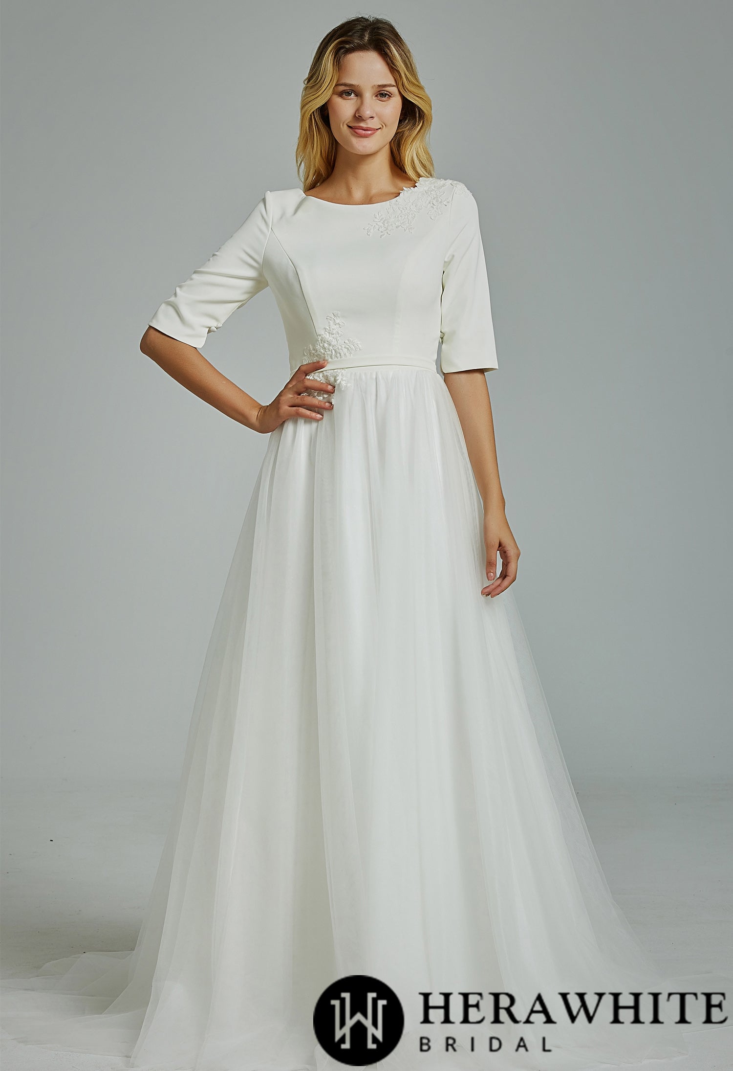 Simple Boho Half Sleeves A-Line Wedding Dress