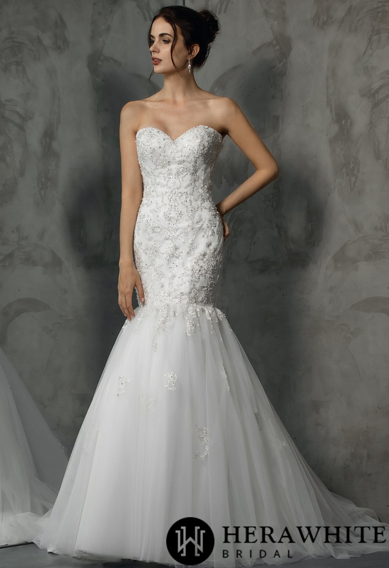Classic Strapless Heavy beading Appliqués Mermaid Wedding Dress