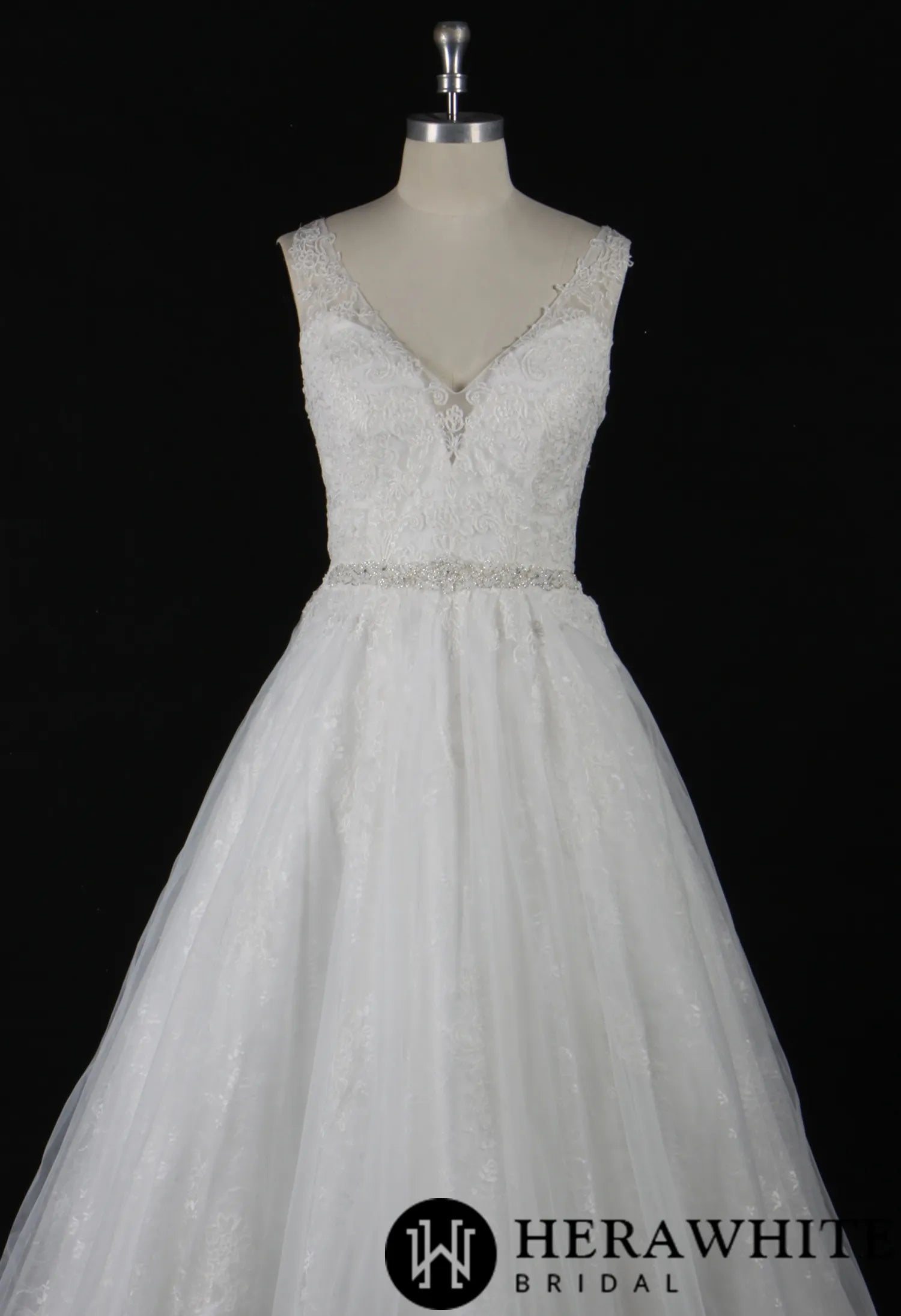 Illusion V Neckline Lace Bridal Gown With Beading Belt