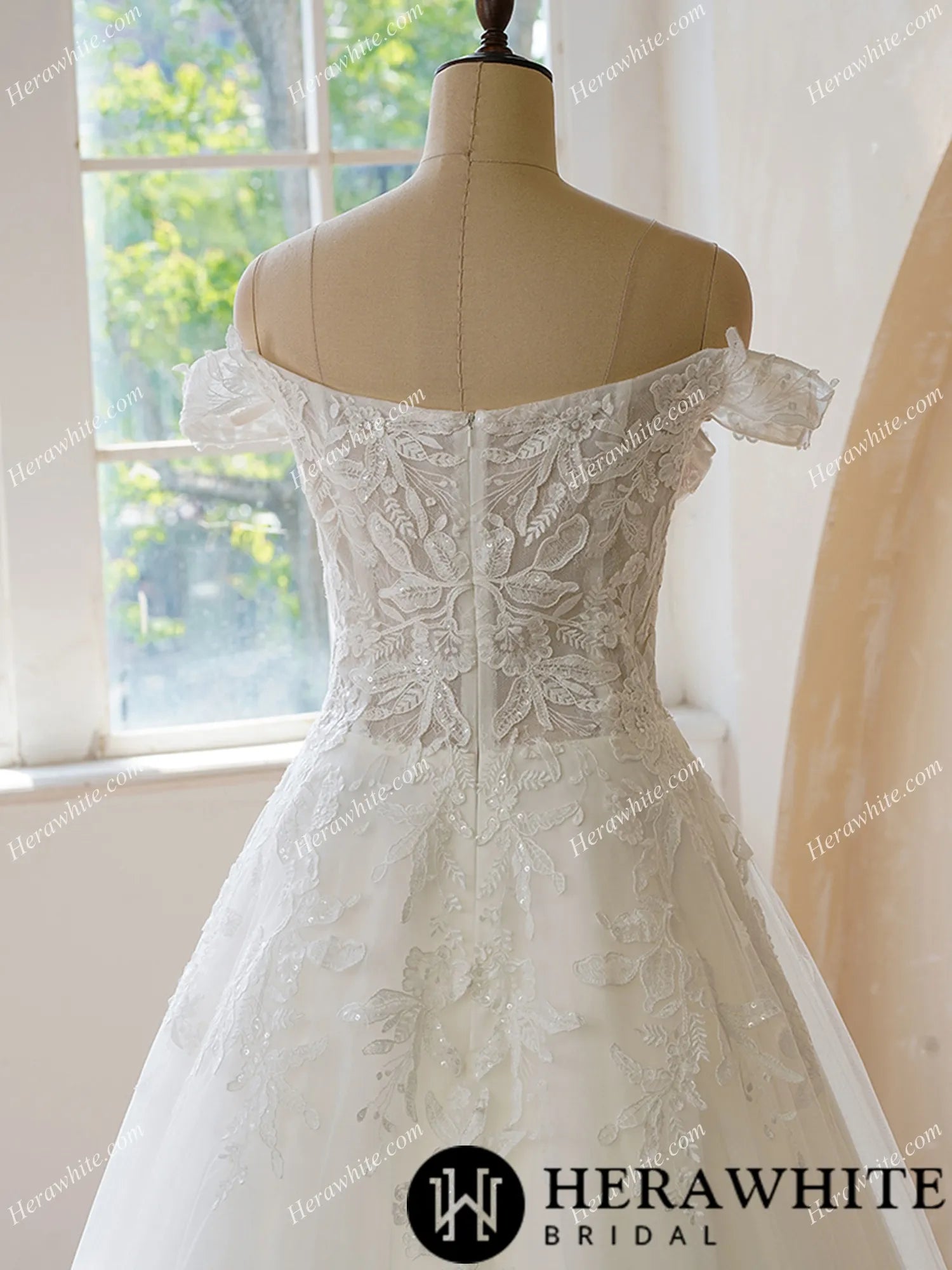 Off the Shoulder Lace With Floral Wedding Dress
