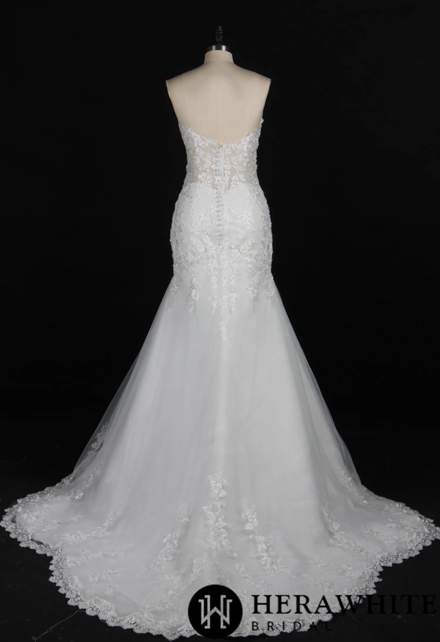 Illusion Beaded Lace Open Back Mermaid Wedding Gown