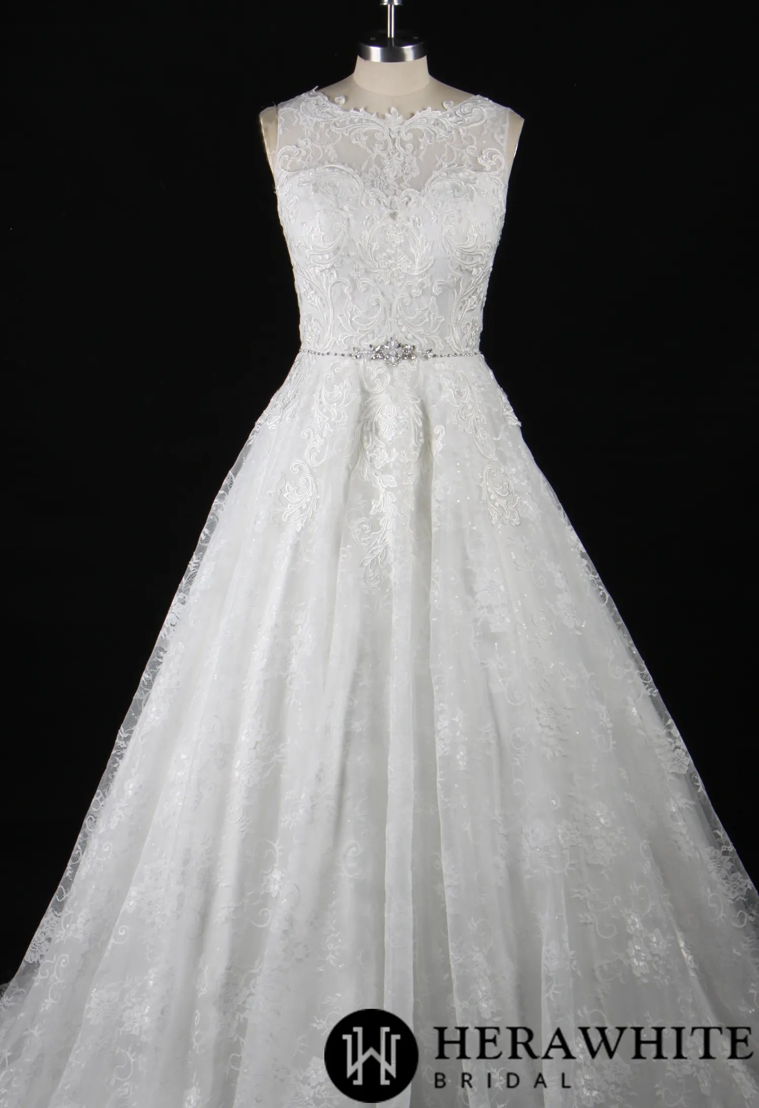 Strapless Embroidered Lace Illusion Bodice Wedding Dress