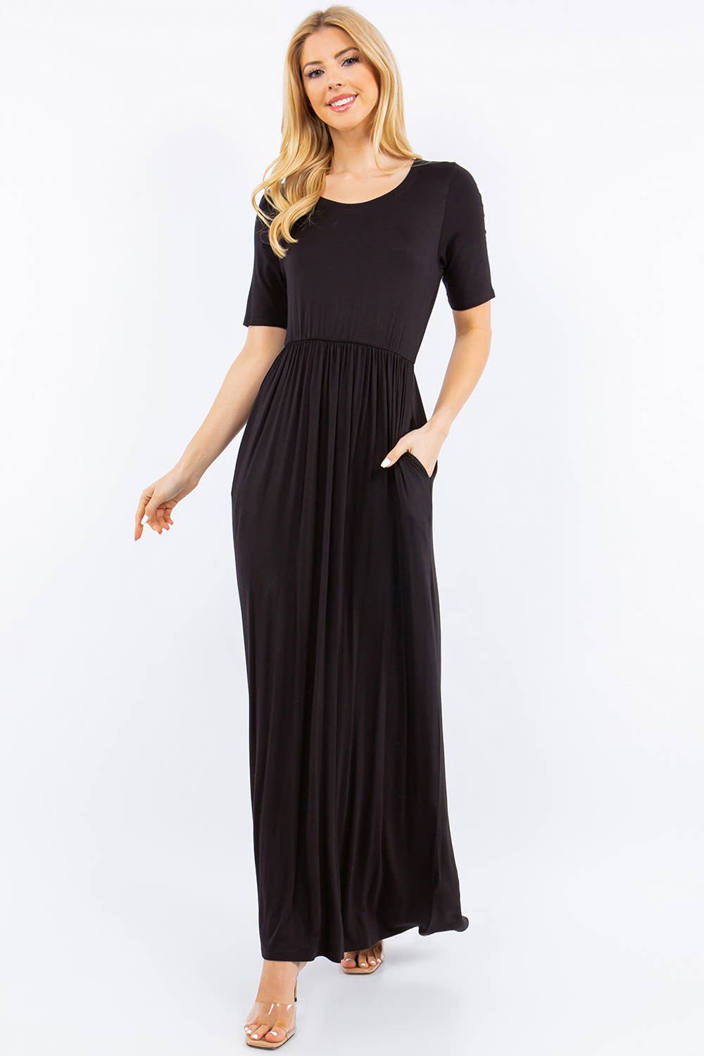 MODEST SHORT SLEEVE MAXI DRESS WITH POCKETS -CD23411T
