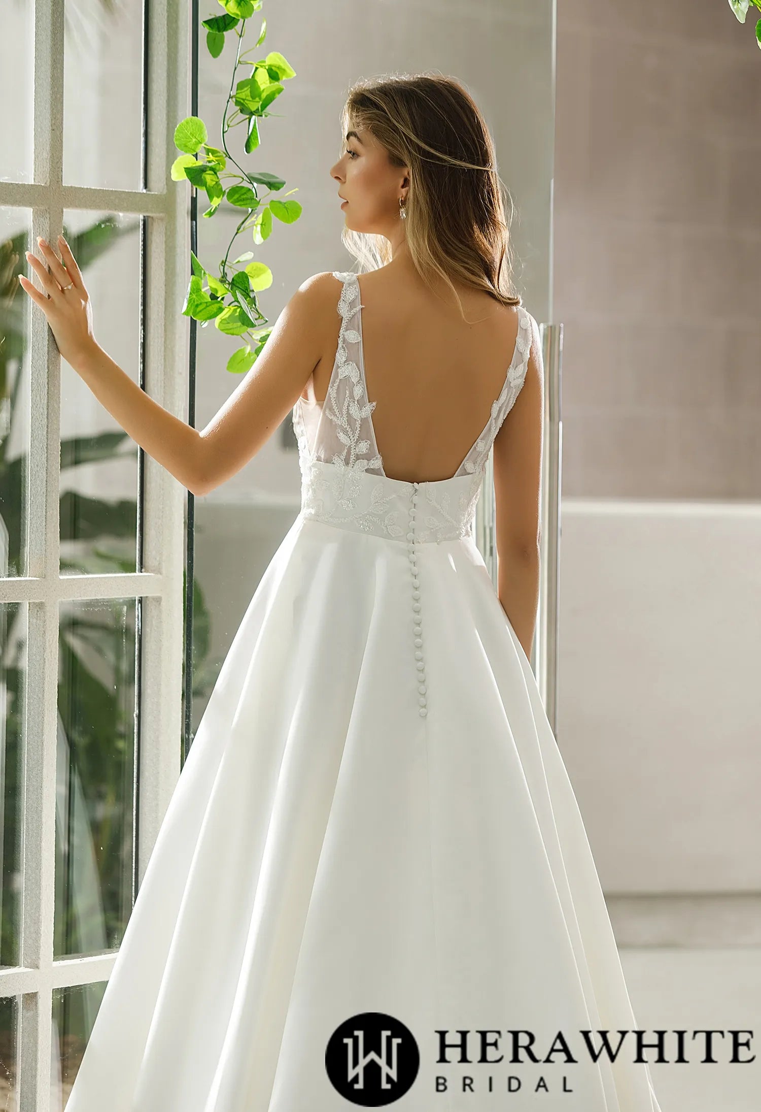 Illusion Bodice Satin A-line Bridal Gown With Pockets