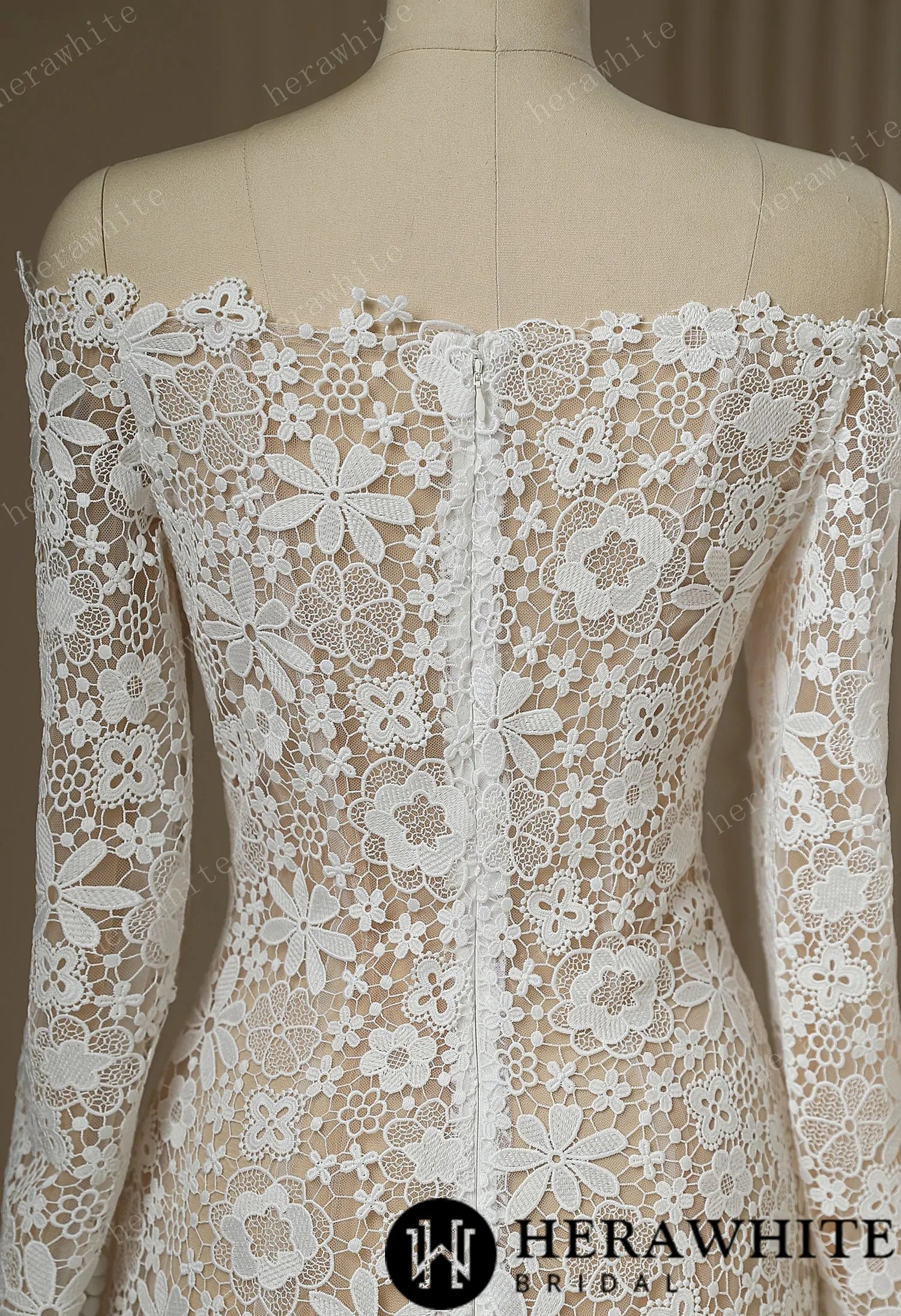Unique Illusion Off The Shoulder Sheer Lace Wedding Dress