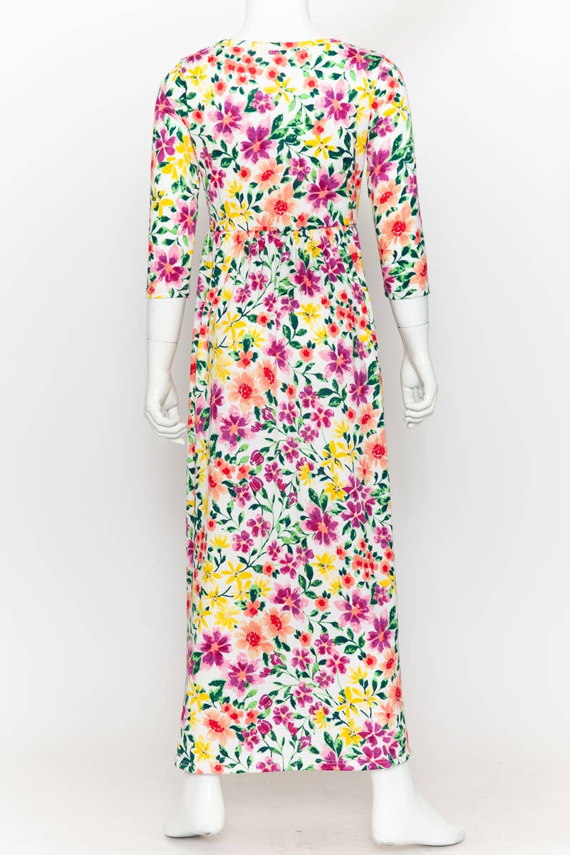 Girls Fit and Flare Floral Maxi Dress: FLORAL ORANGE / L