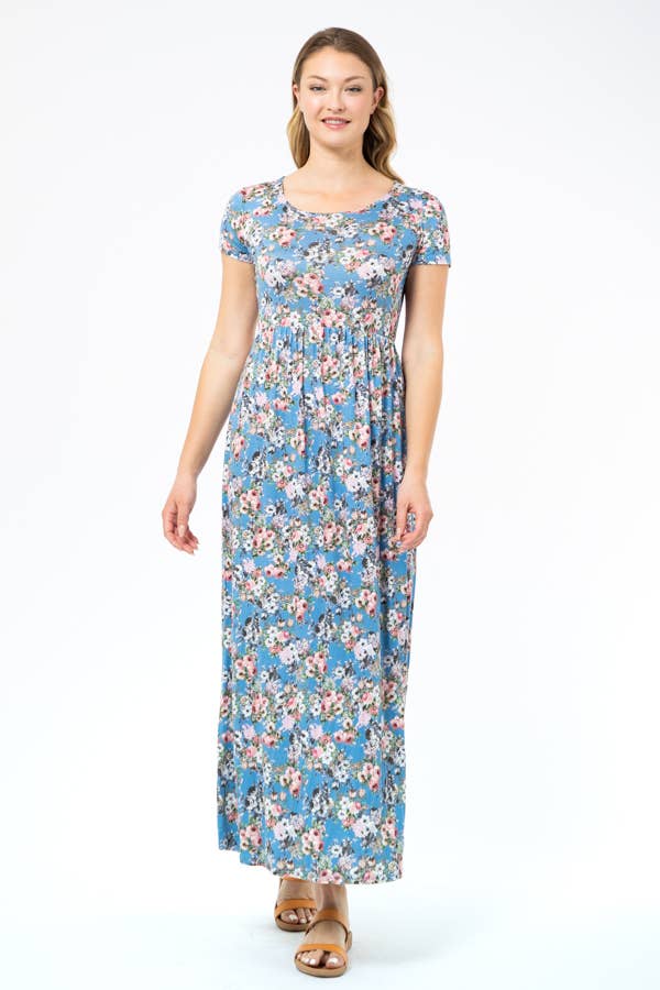 Blue floral maxi: blue/grey