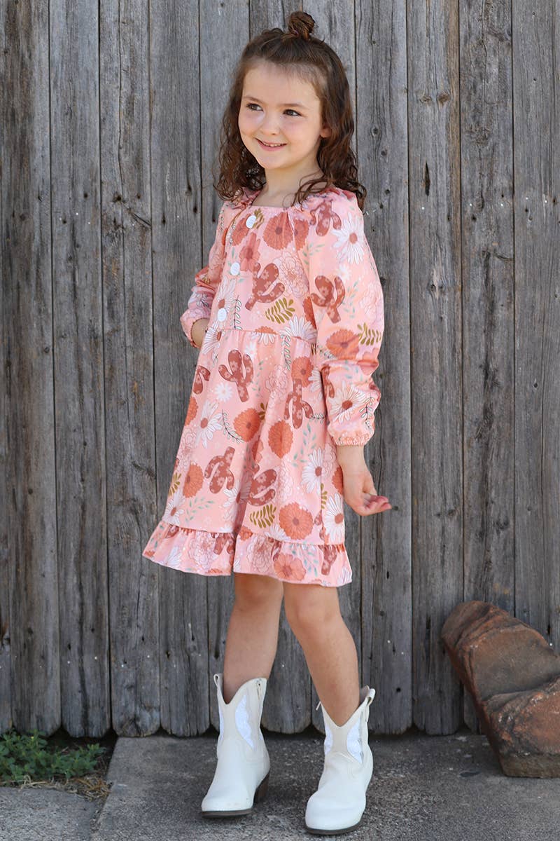 CACTUS /FLORAL PRINTED RUFFLE HEM DRESS. GLD060709-JEANN: 4T