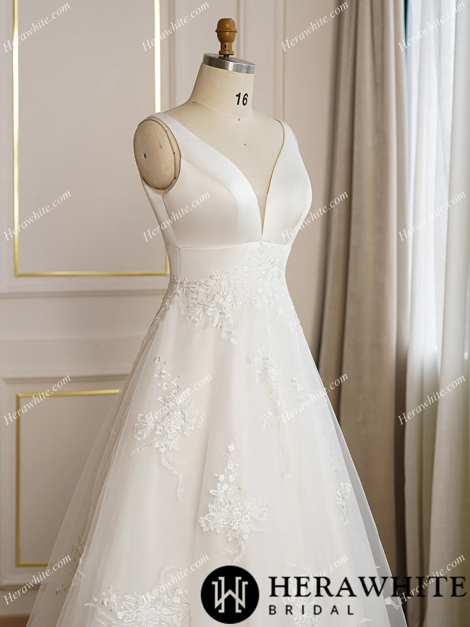 Simply V-Neck A-line Satin Wedding Dress