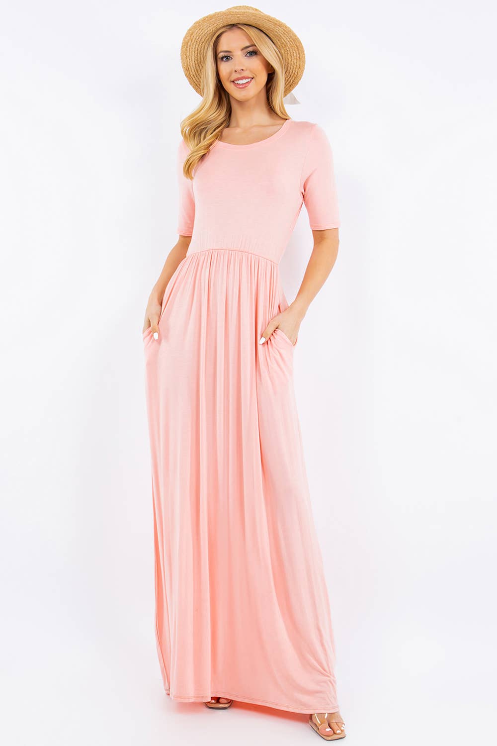 MODEST SHORT SLEEVE MAXI DRESS WITH POCKETS -CD23411T
