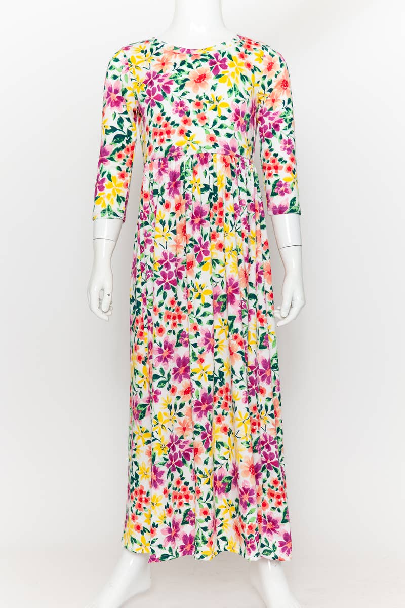 Girls Fit and Flare Floral Maxi Dress: FLORAL ORANGE / L