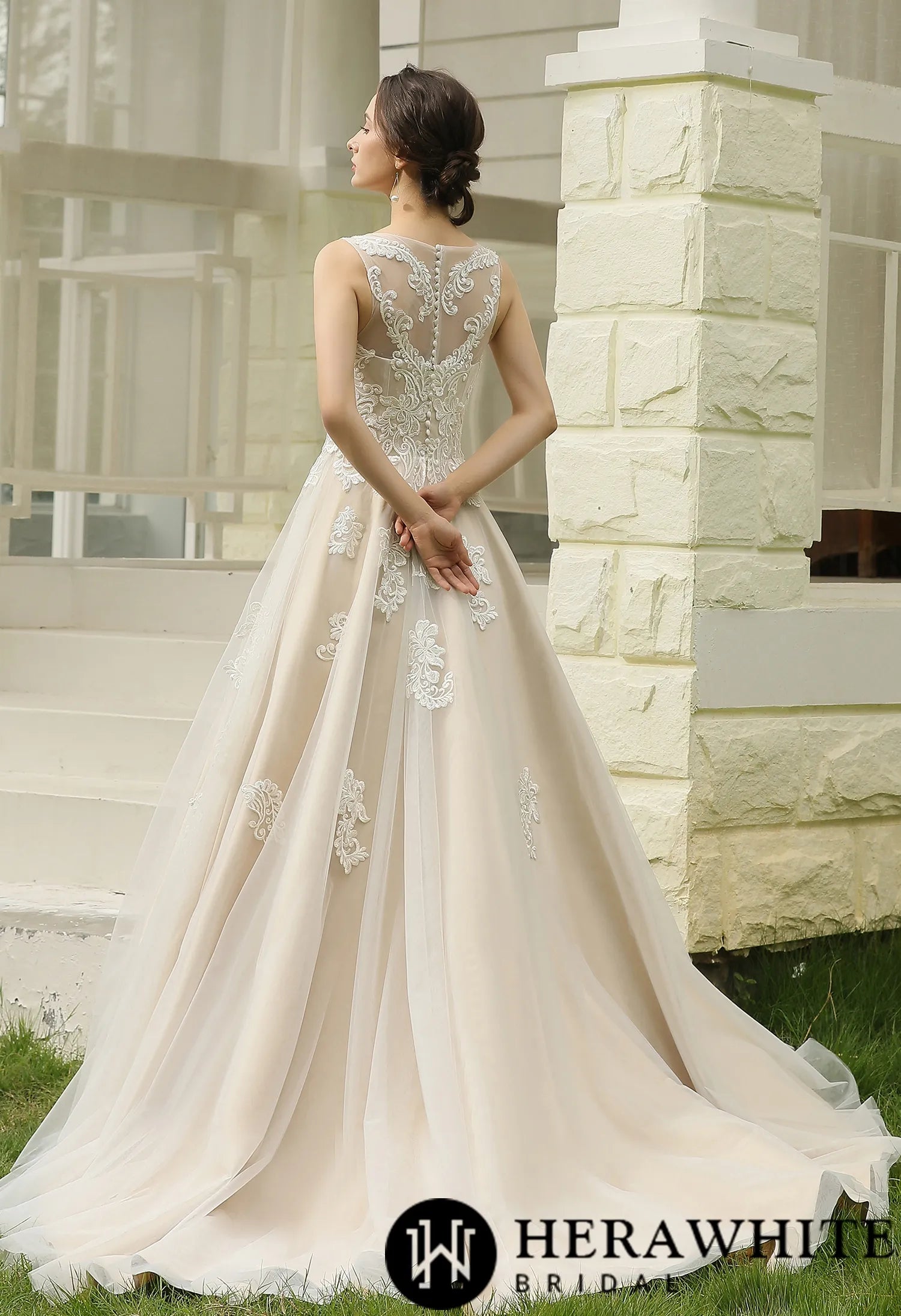 Illusion Halter Neckline Ball Gown Wedding Dress