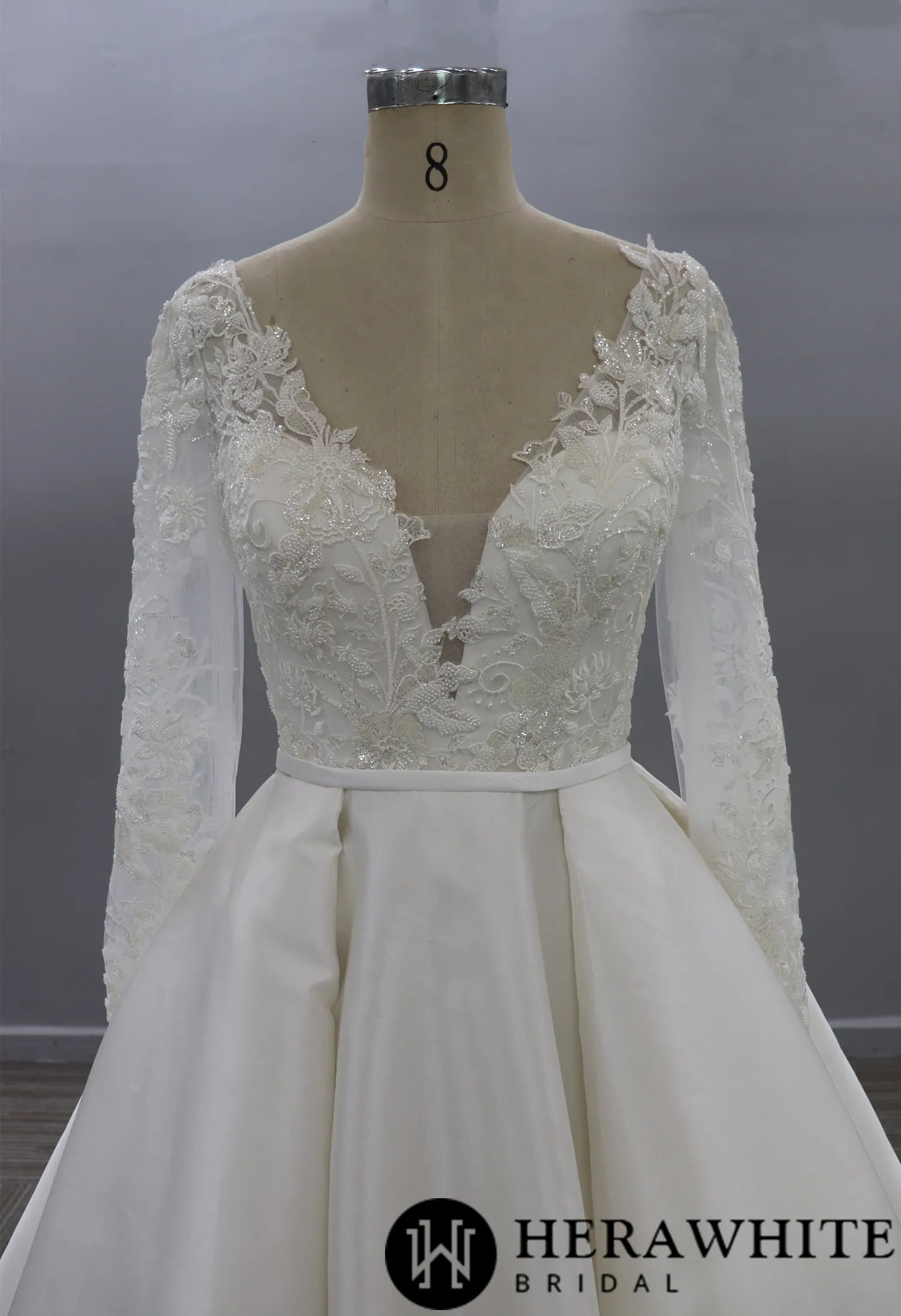 Simple Lace Long Sleeve Ballgown Wedding Dress