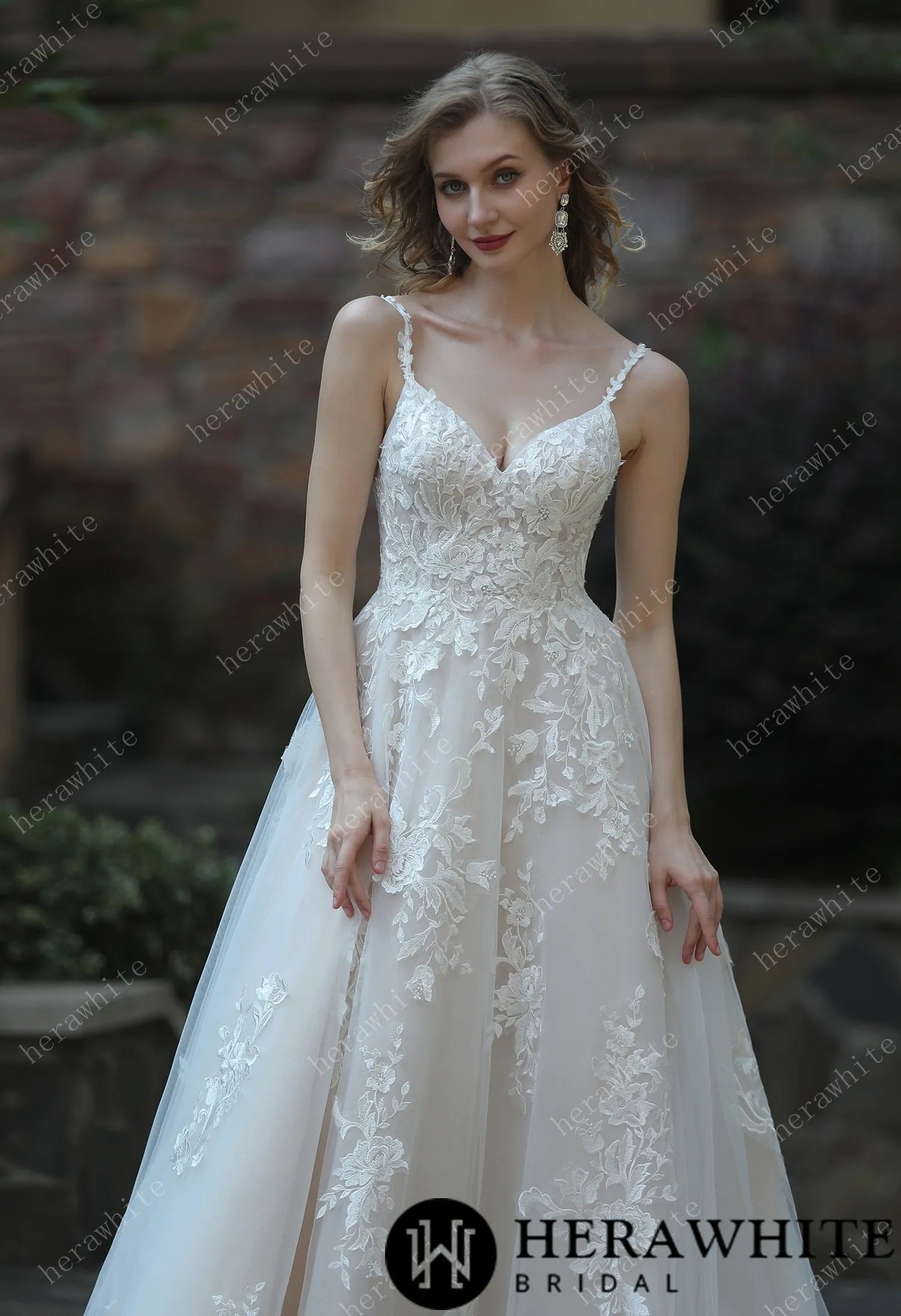 Ethereal A-Line Wedding Dress With Frosted Flower Lace