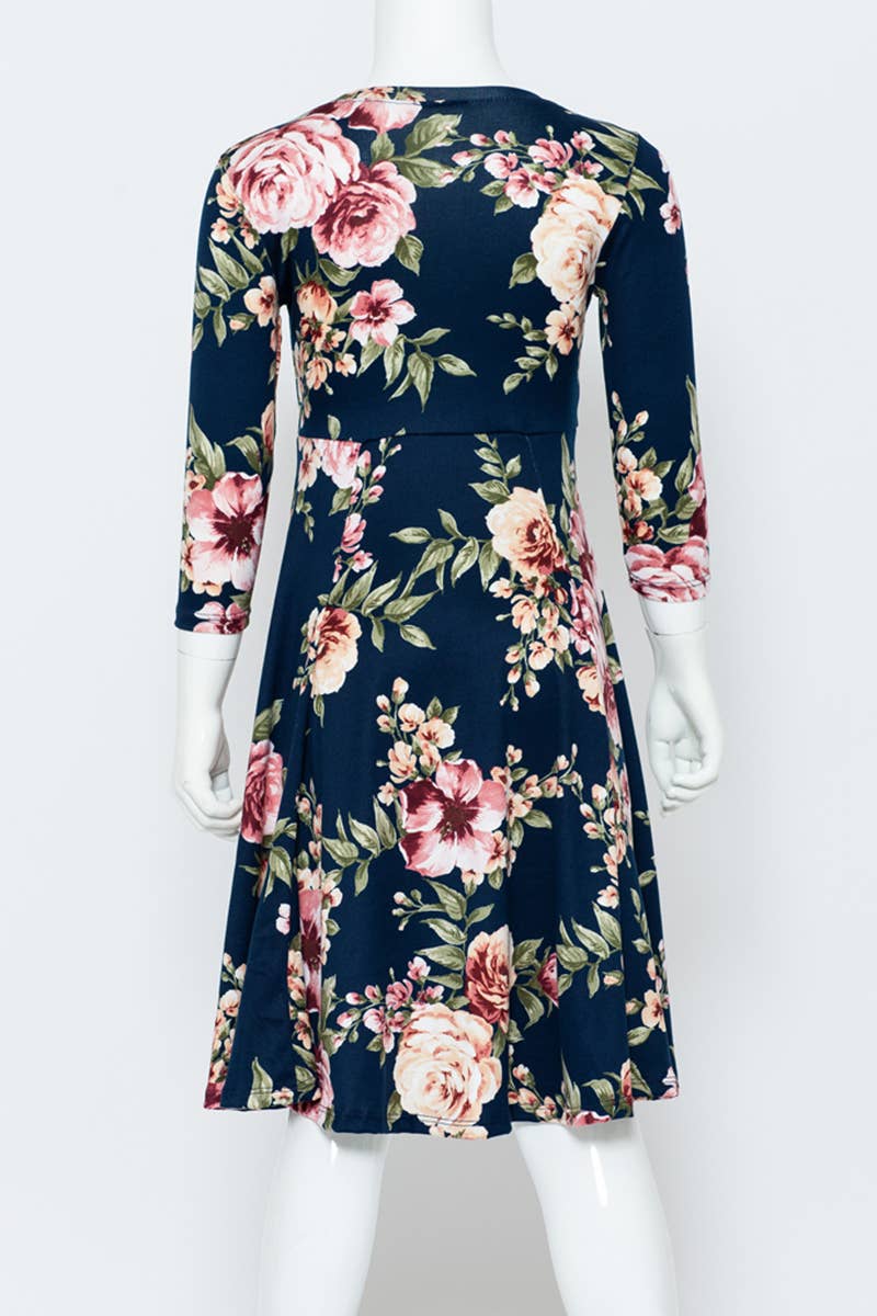 Girl's Princess Seam A-Line Dress with Full Skirt: MUSTARD FLORAL / S (5/6Y)