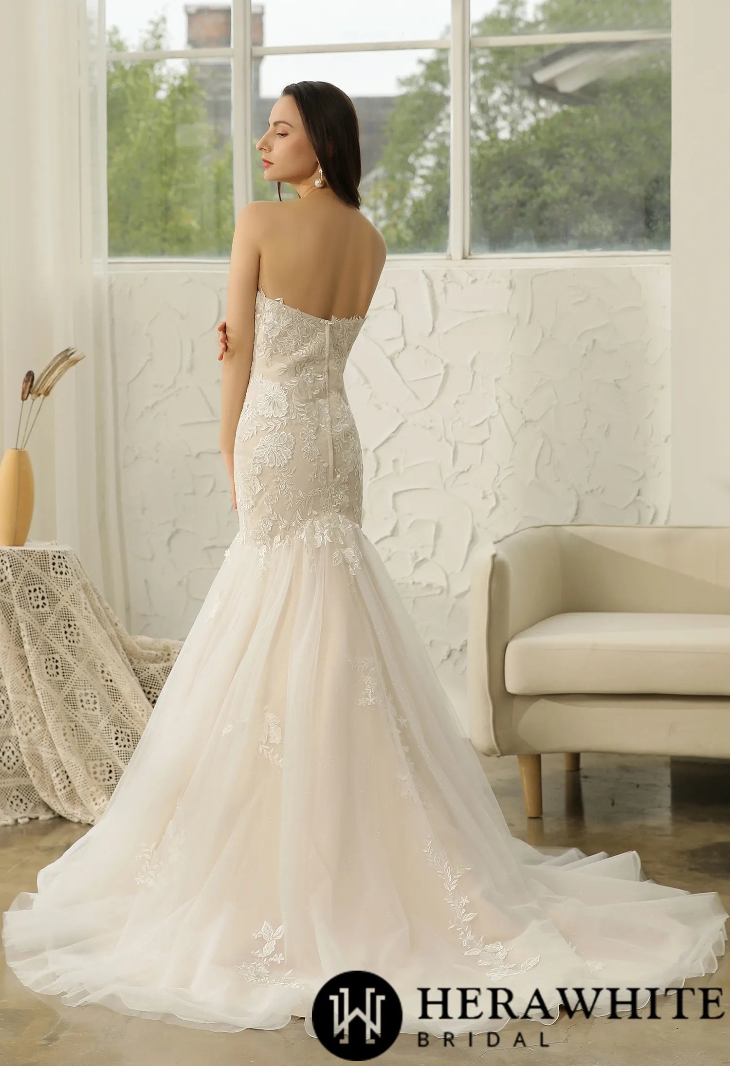 Sweetheart Lace Tulle Mermaid Wedding Gown