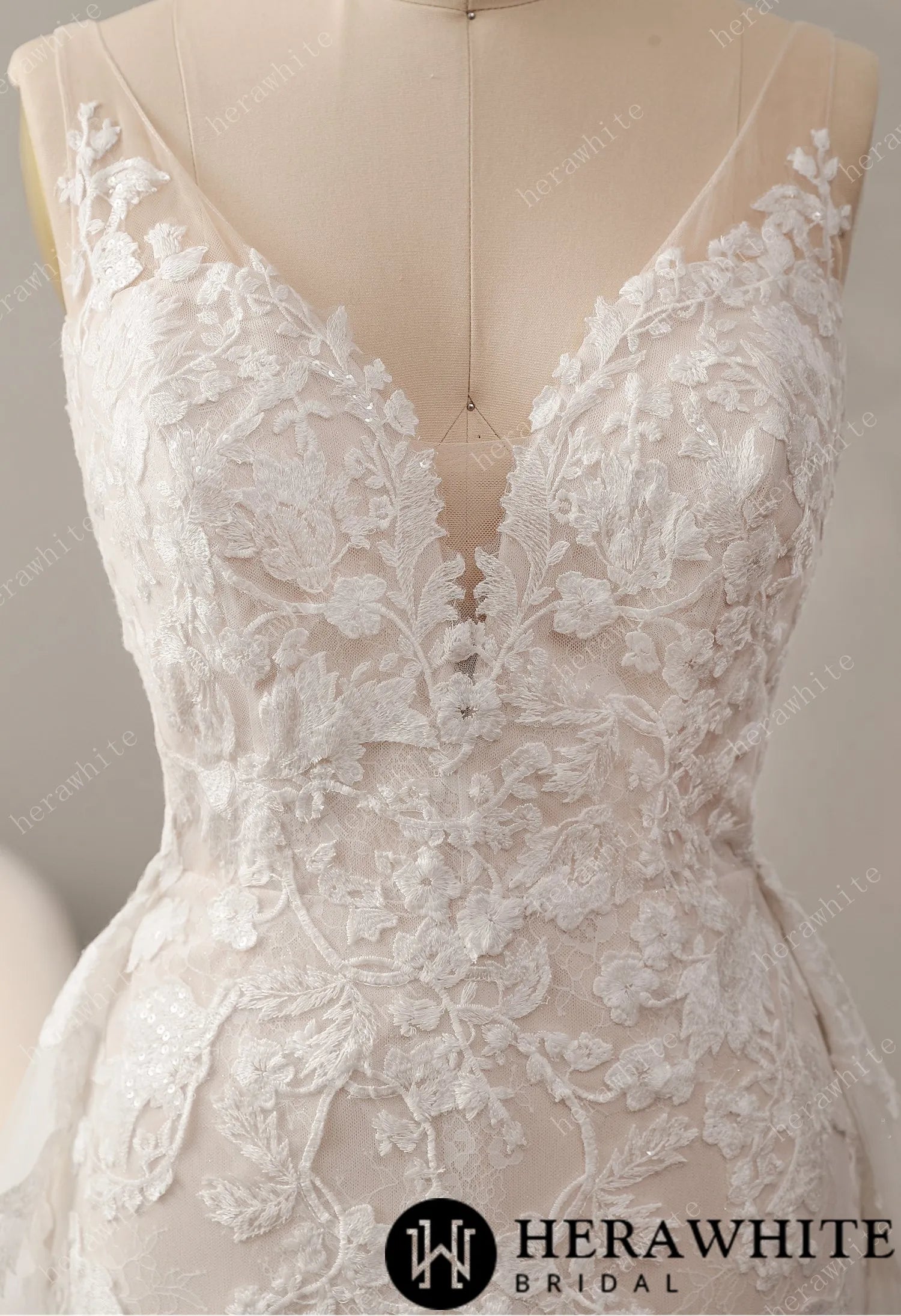 Glitter Tulle A-Line Wedding Dress with Detachable Train