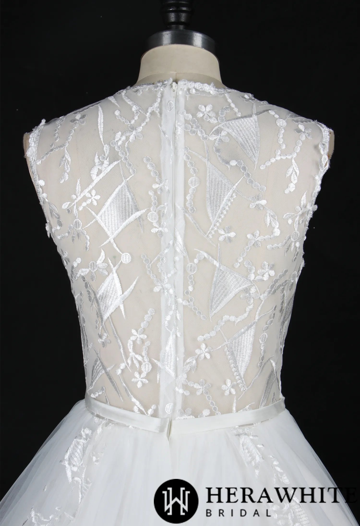 Designer Geometric Lace Appliques Bridal Ballgown