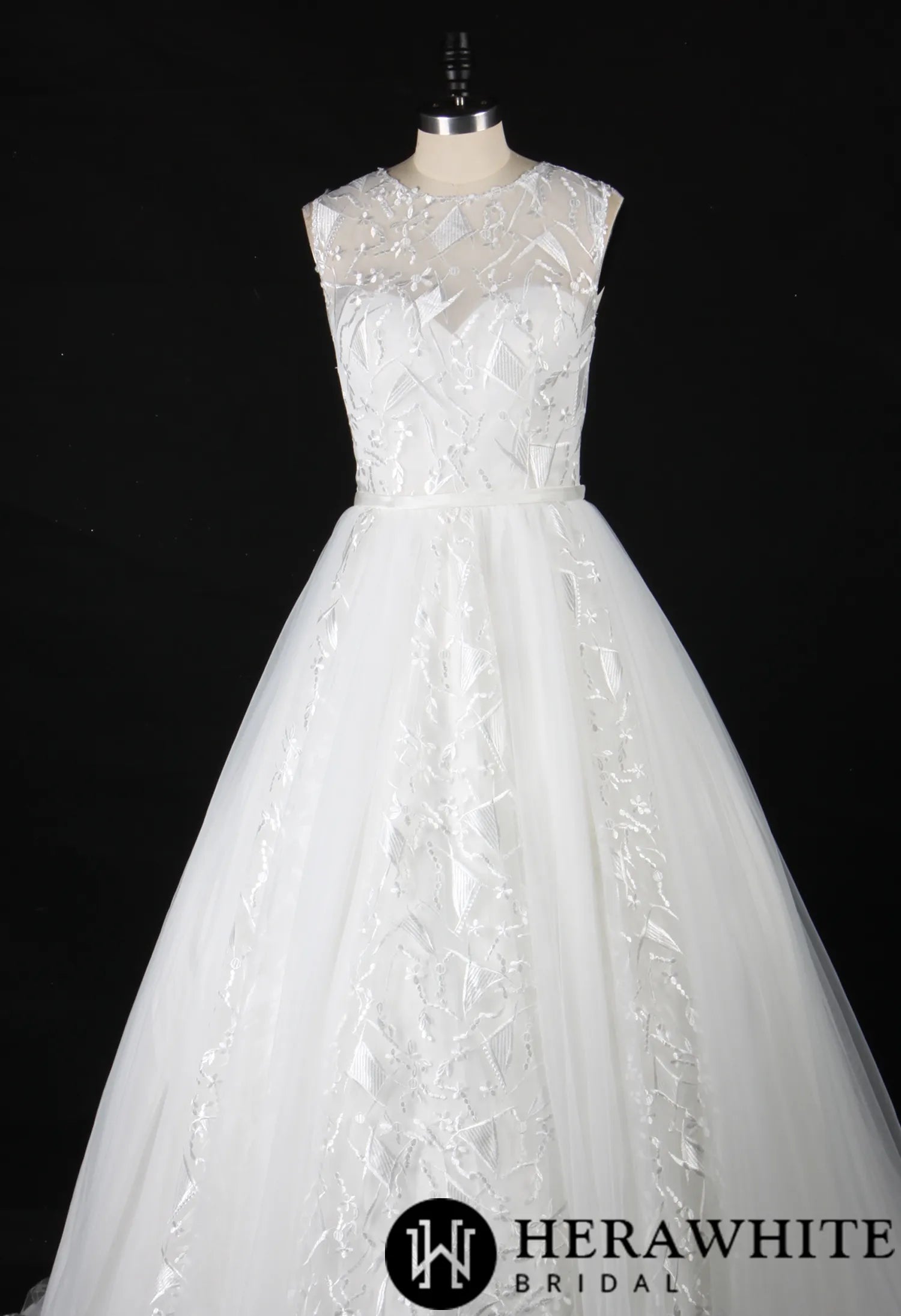 Designer Geometric Lace Appliques Bridal Ballgown