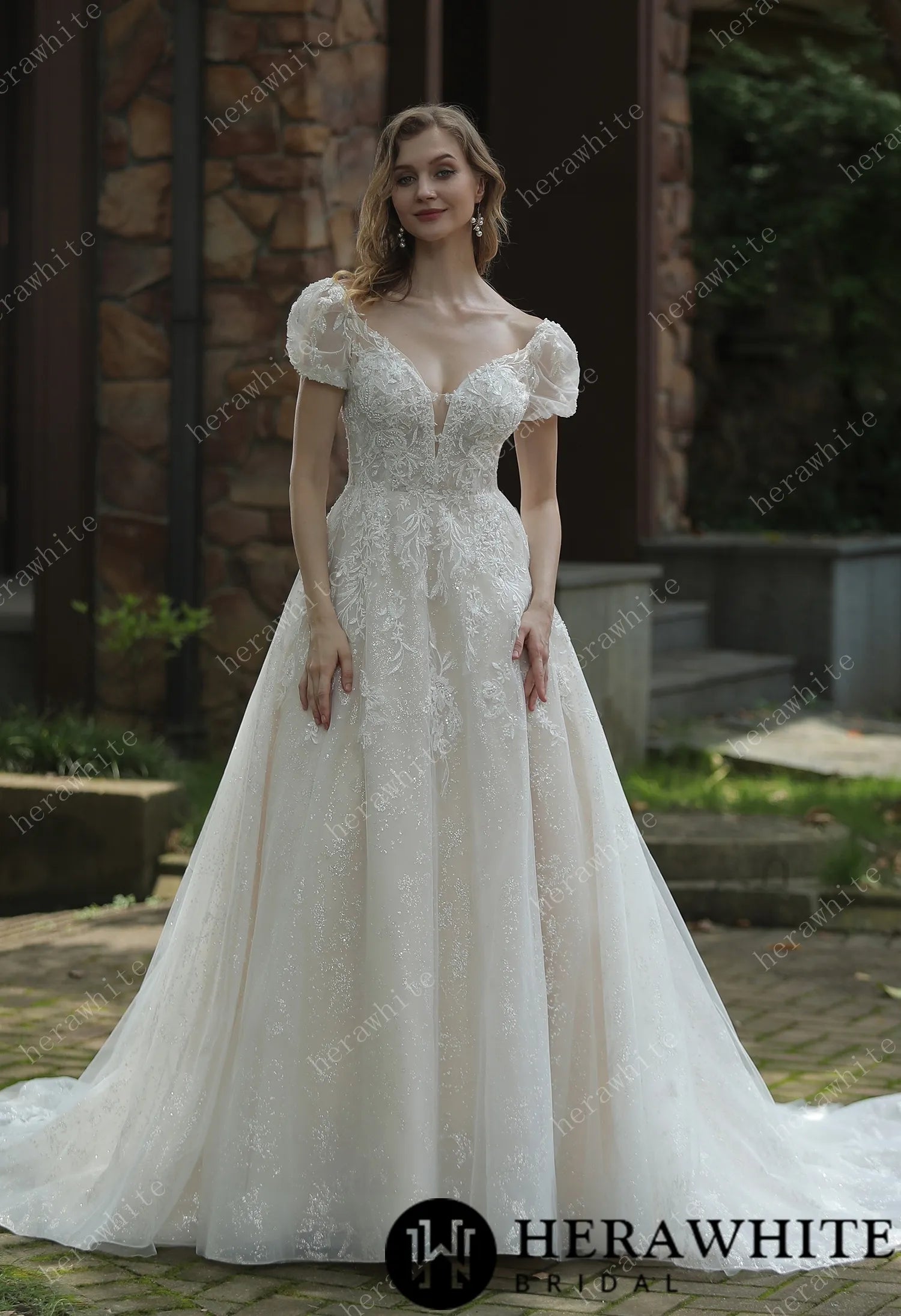 Sparkly A-Line Wedding Dress With Beaded Spaghetti Straps