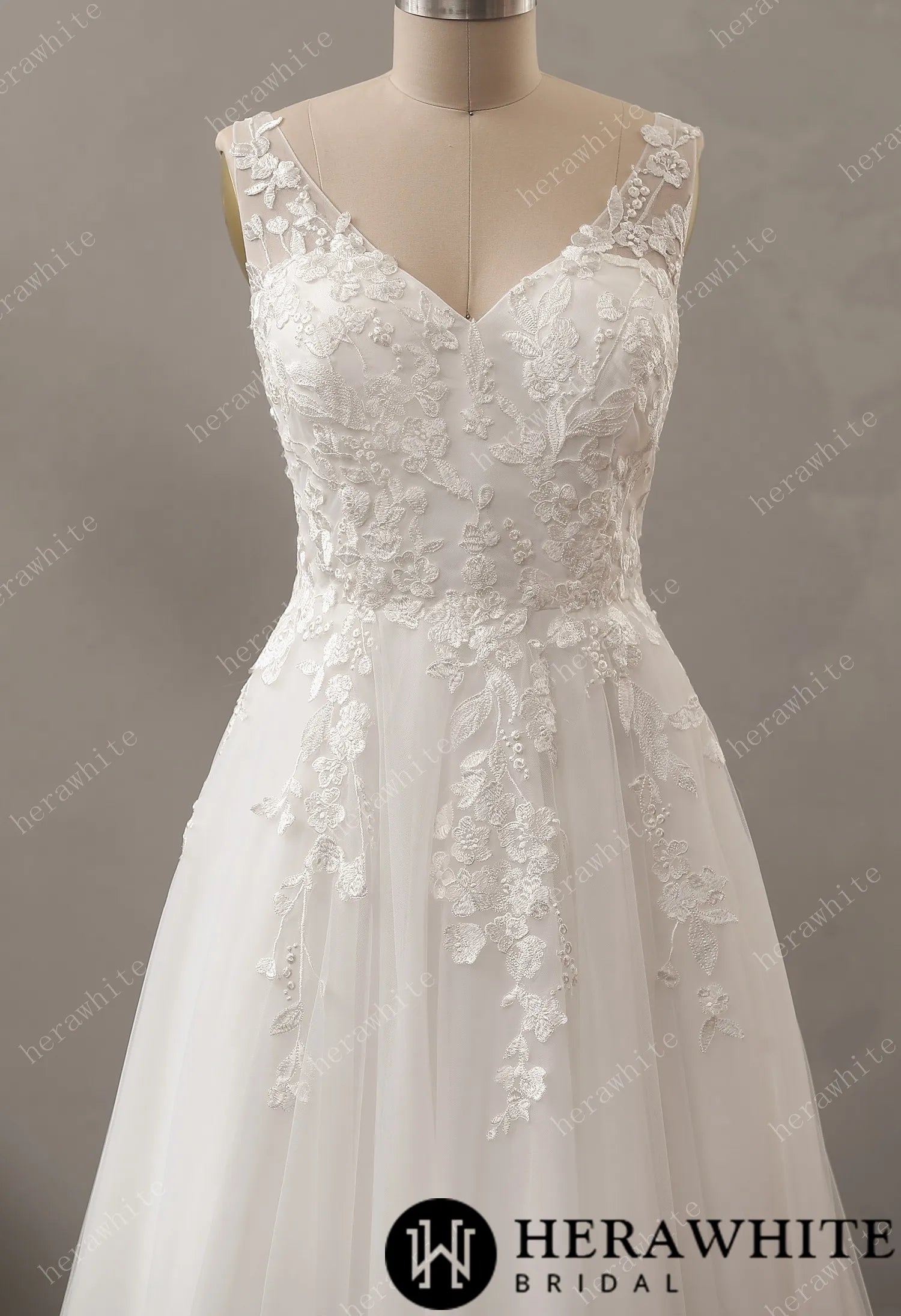 Relaxed A-Line Wedding Dress with Lace Up Back