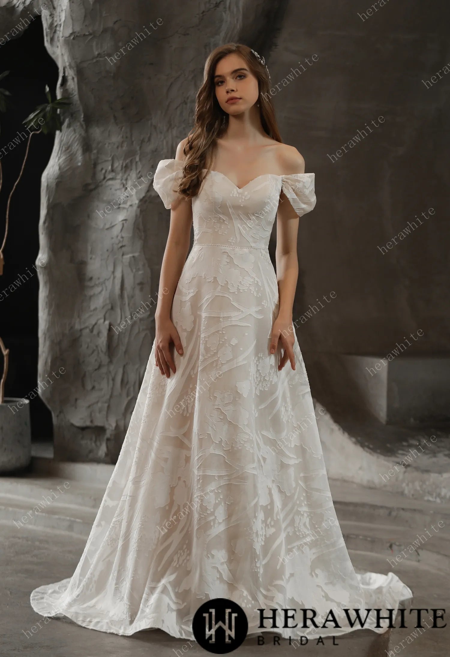 Allover Lace A-Line Wedding Dress with Off the shoulder Straps