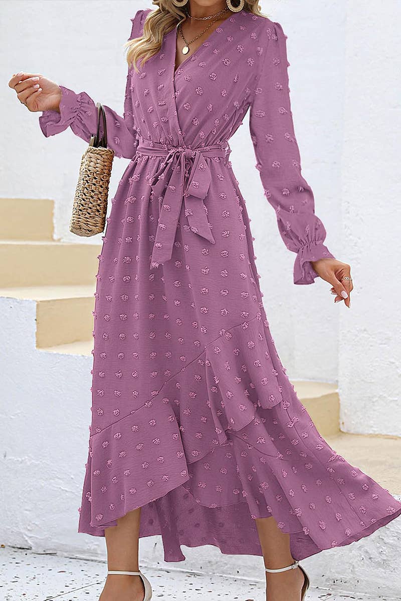WOMEN DOT PRINT LONG SLEEVE MAXI DRESS_CWDMD0921