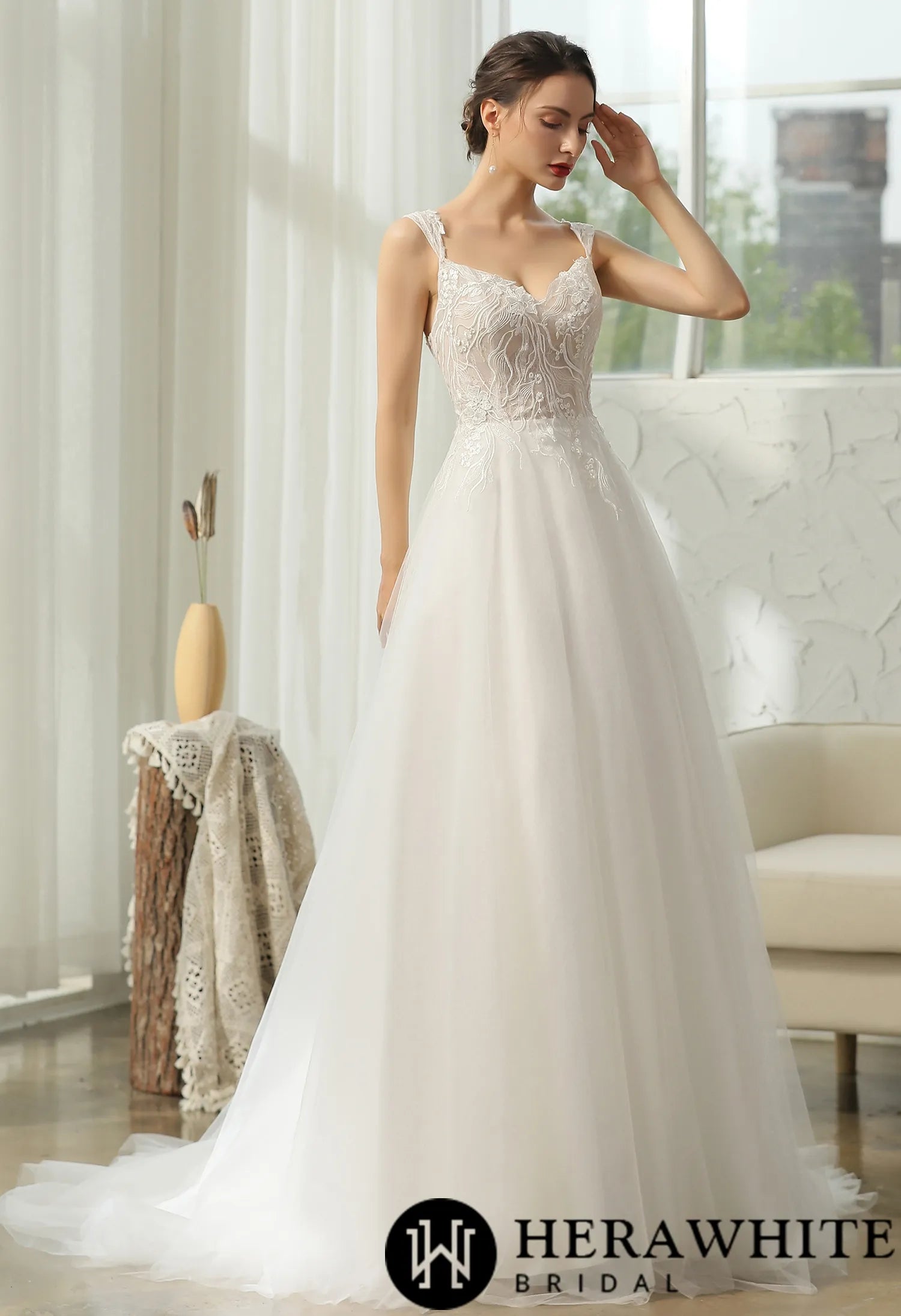 Cap Sleeve Wedding Dress With Glittery Appliqués