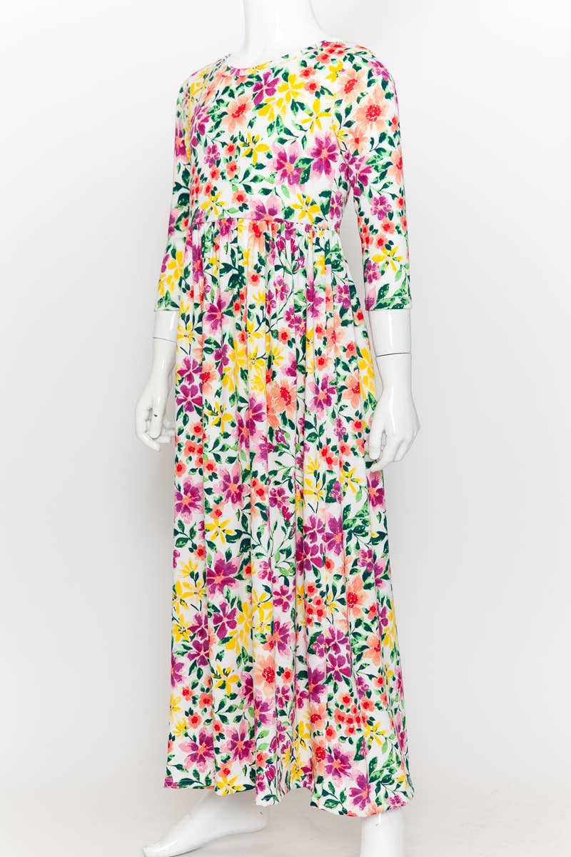 Girls Fit and Flare Floral Maxi Dress: FLORAL ORANGE / L
