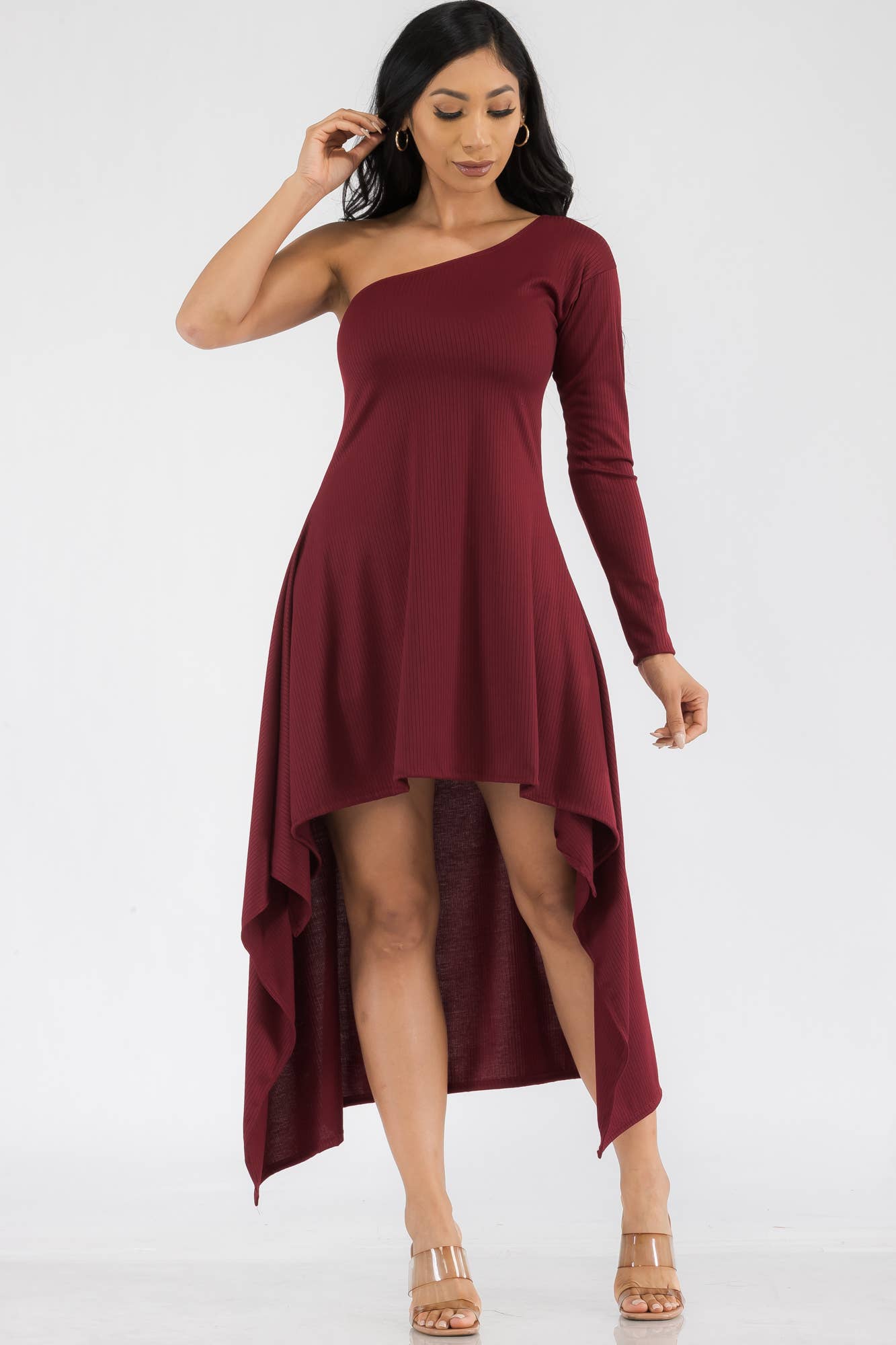 HH597R-SOL - One Shoulder High Low Maxi Dress