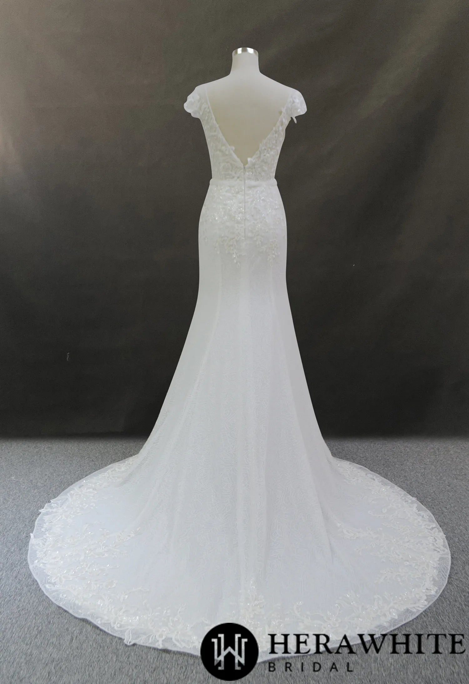 Glamour Lace Fit and Flare Wedding Dress With Cap Sleeve
