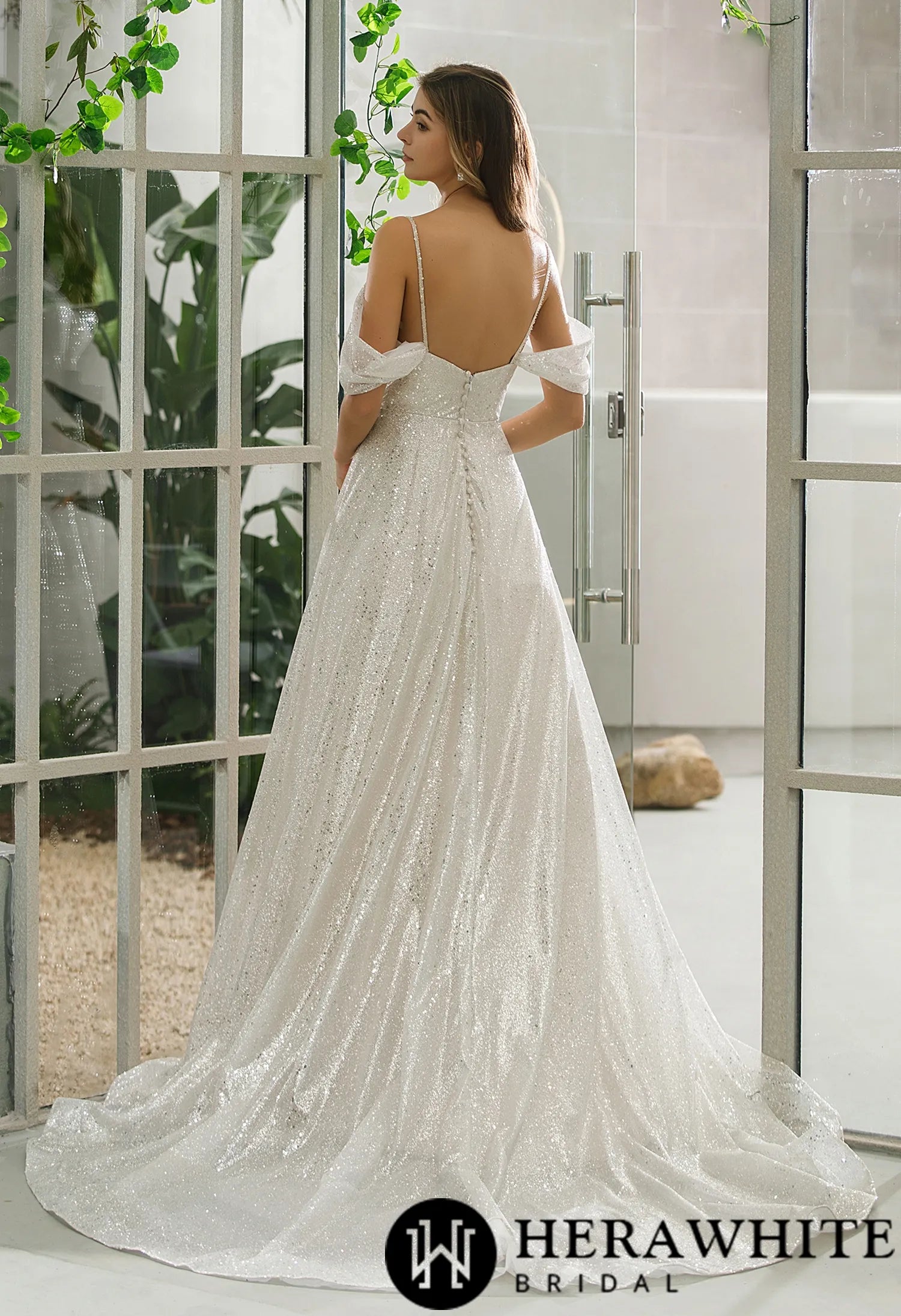 Shimmery Sequined Off-the-shoulder A-line Bridal Gown