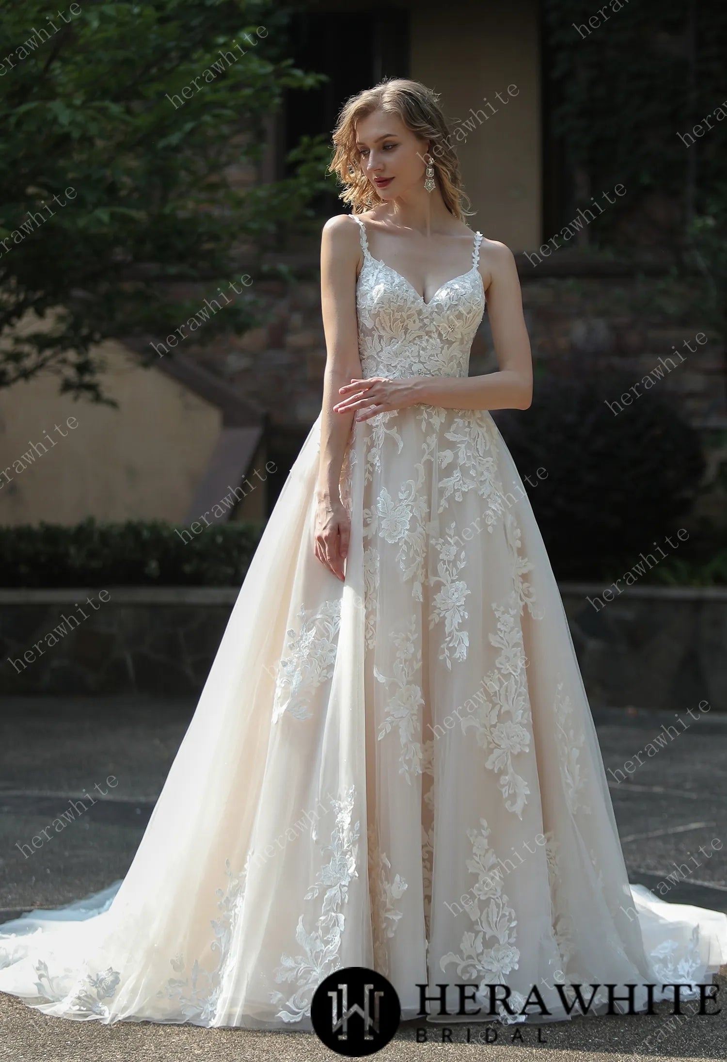 Ethereal A-Line Wedding Dress With Frosted Flower Lace