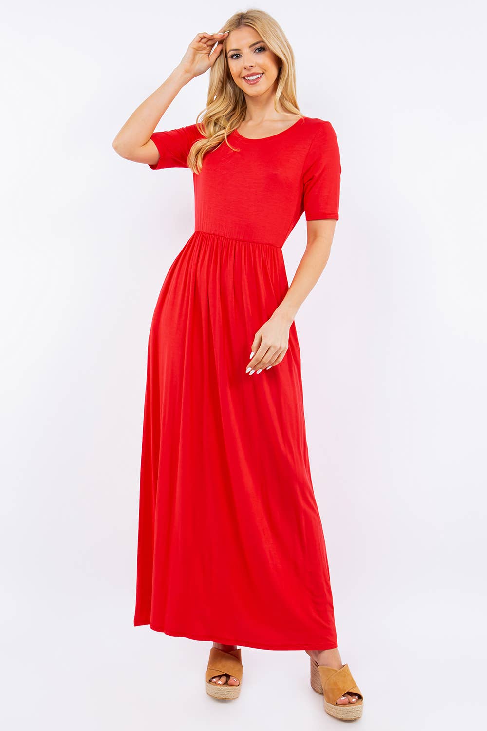 MODEST SHORT SLEEVE MAXI DRESS WITH POCKETS -CD23411T