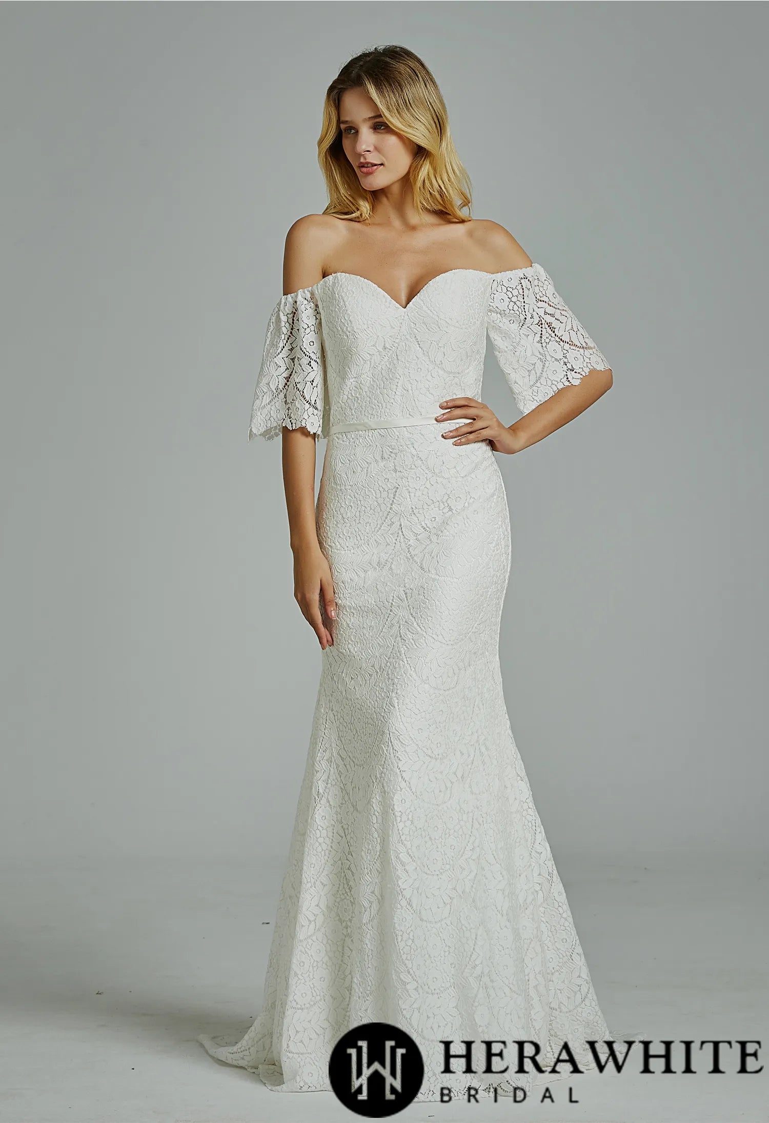 Floral Lace Off-the-shoulder Sheath Wedding Dress