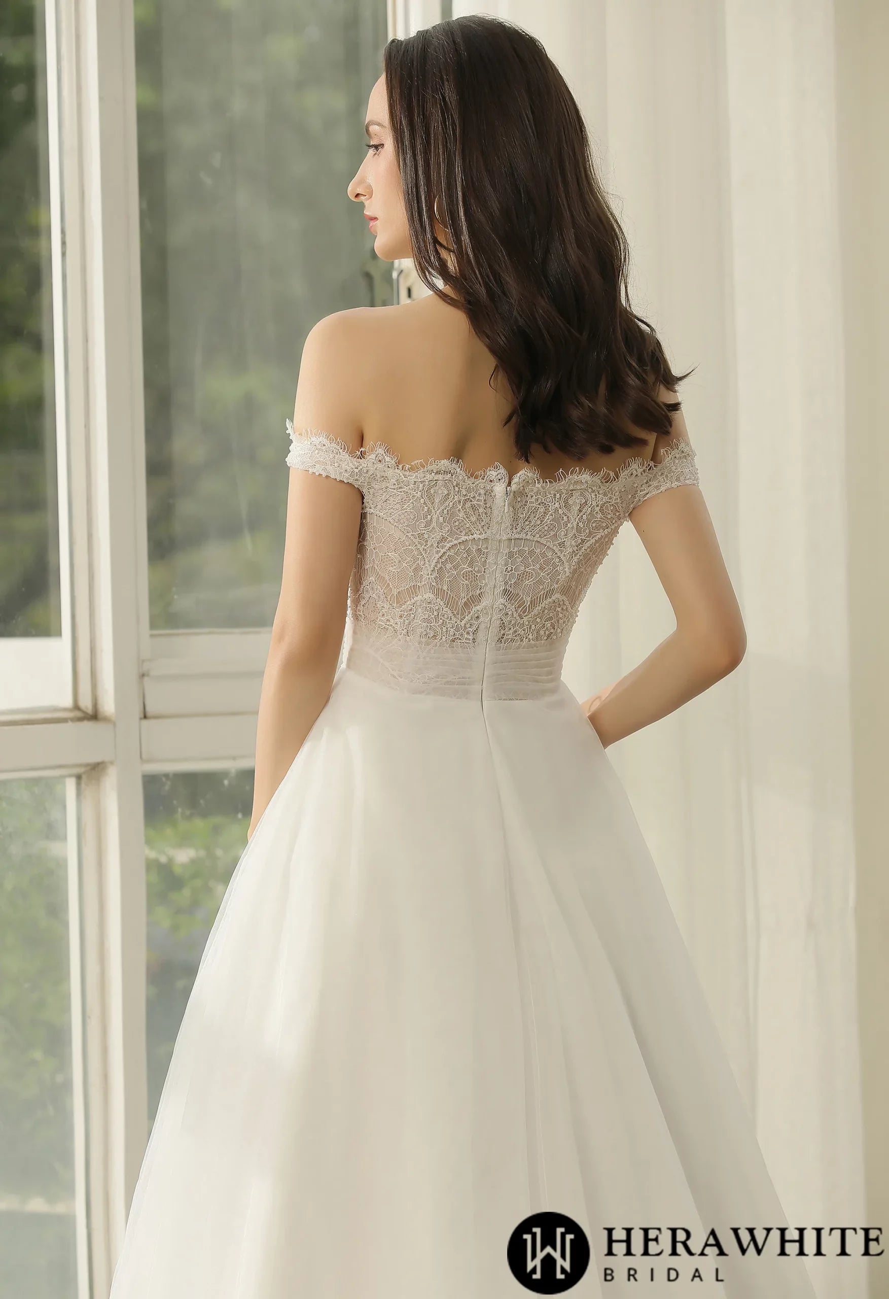Off-The-Shoulder Beading Lace Pleating Wholesale Wedding Dress